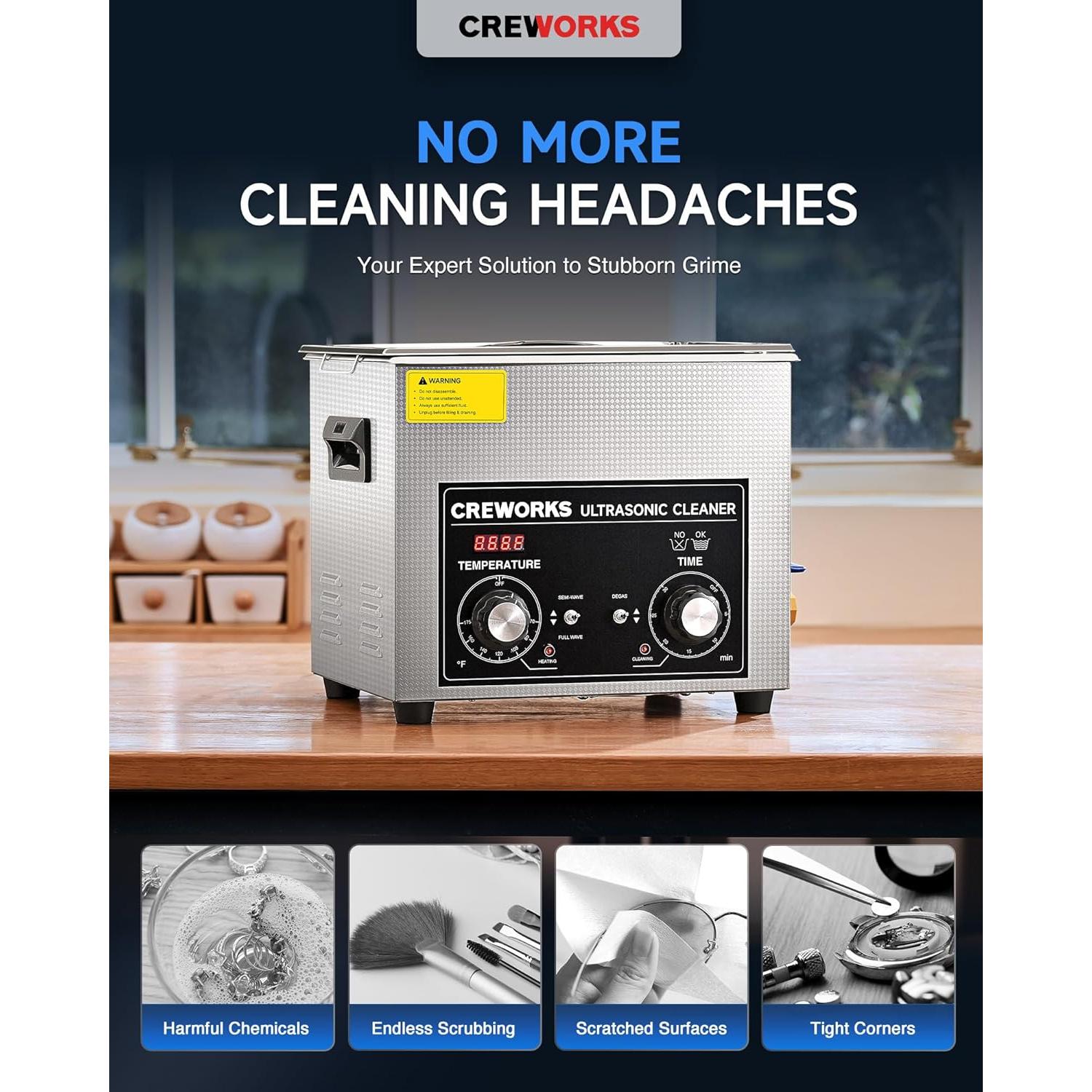 Limpia Ultrasonido CREWORKS 10L con Calentador y Temporizador