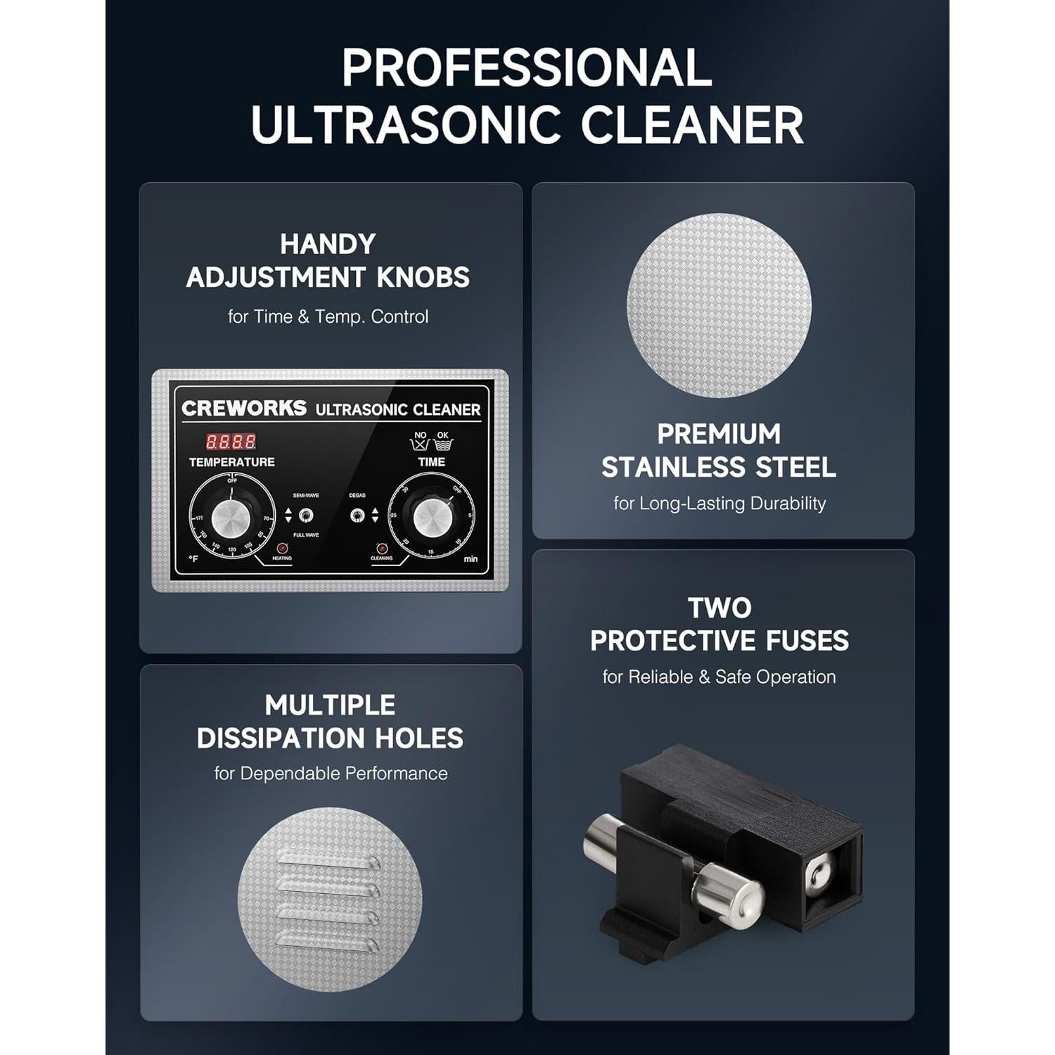 Limpia Ultrasonido CREWORKS 10L con Calentador y Temporizador