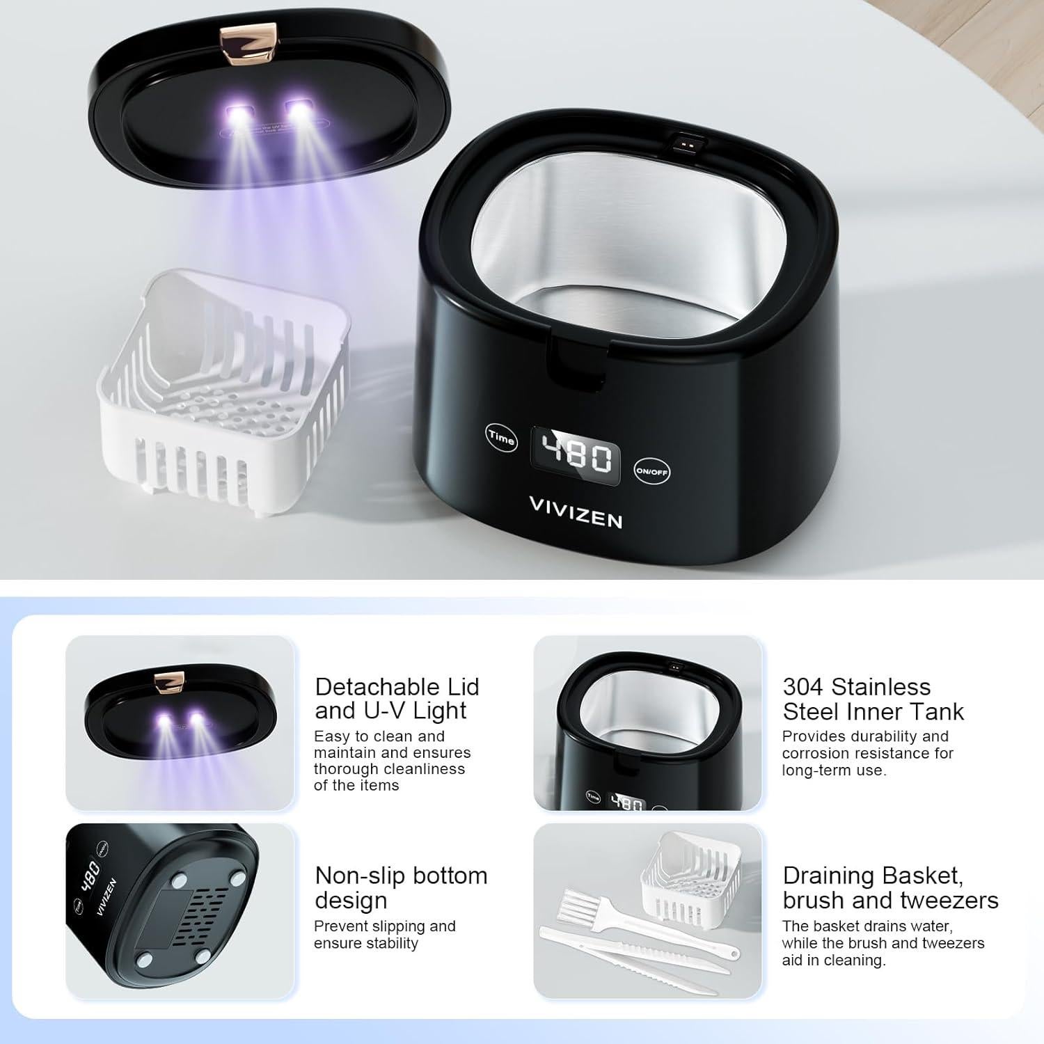 Limpiador Ultrasónico VIVIZEN para Retenedores y Dentaduras 30W