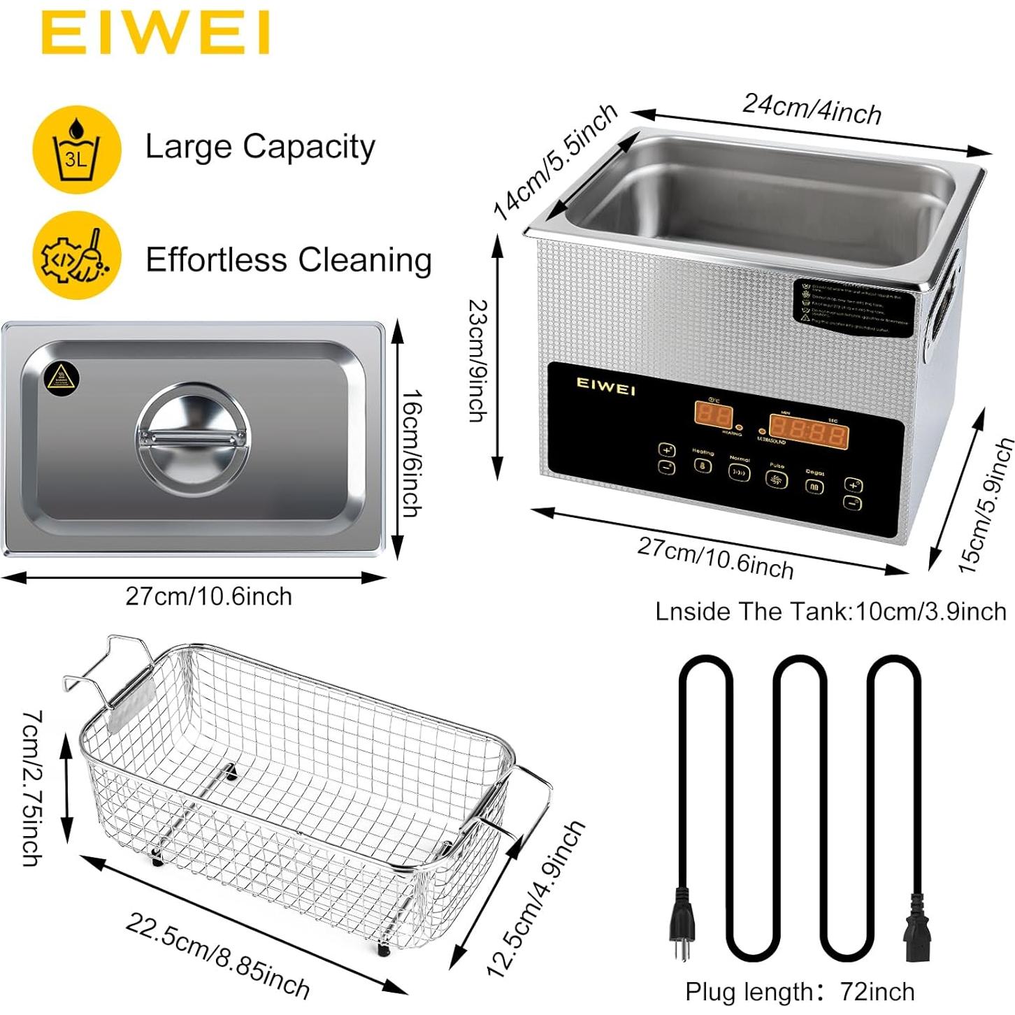 Limpiador Ultrasónico 3L EIWEI CD-E Doble Frecuencia Digital