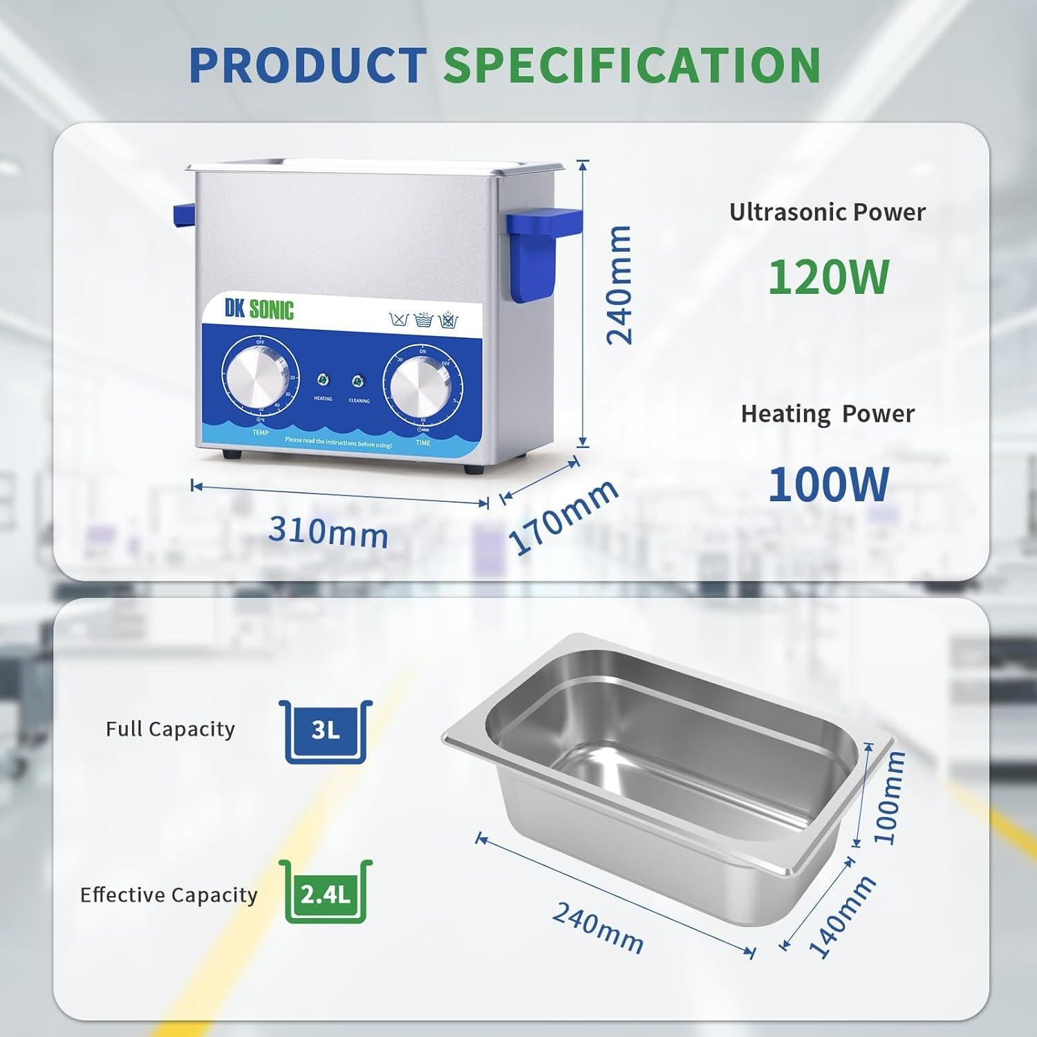 Limpiador Ultrasónico DK SONIC 3L Acero Inoxidable con Calentador