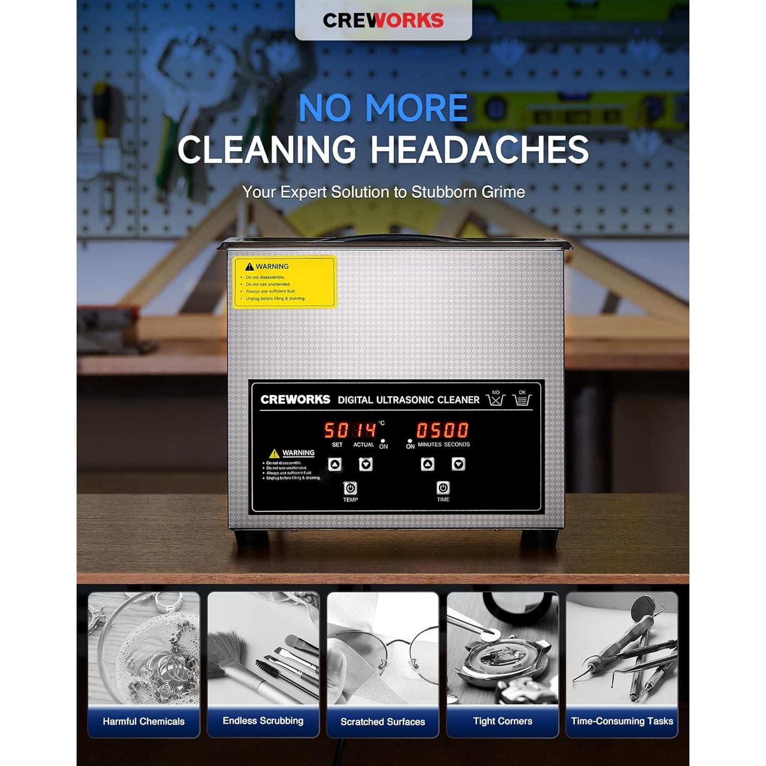 Limpiador Ultrasónico CREWORKS 3L Digital 120W Acero Inoxidable