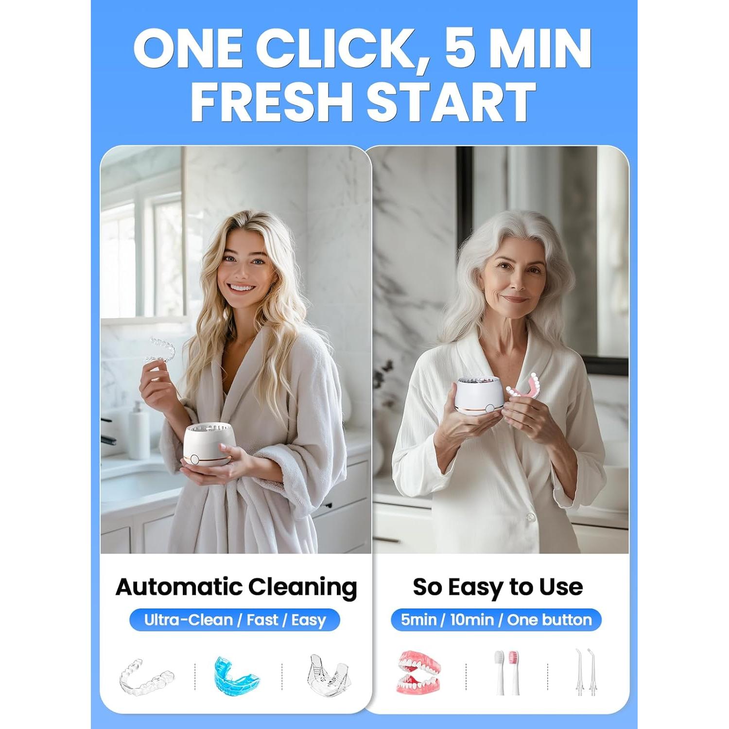 Dental Ultrasonic Retainer Cleaner Machine: Nicwell 200ML Denture Cleaner, Deep Cleaning Mouth Guard Cleaner, Aligner Cleaner, NightGuard Cleaner with Protection Design for Braces, Oral Dental & Tray