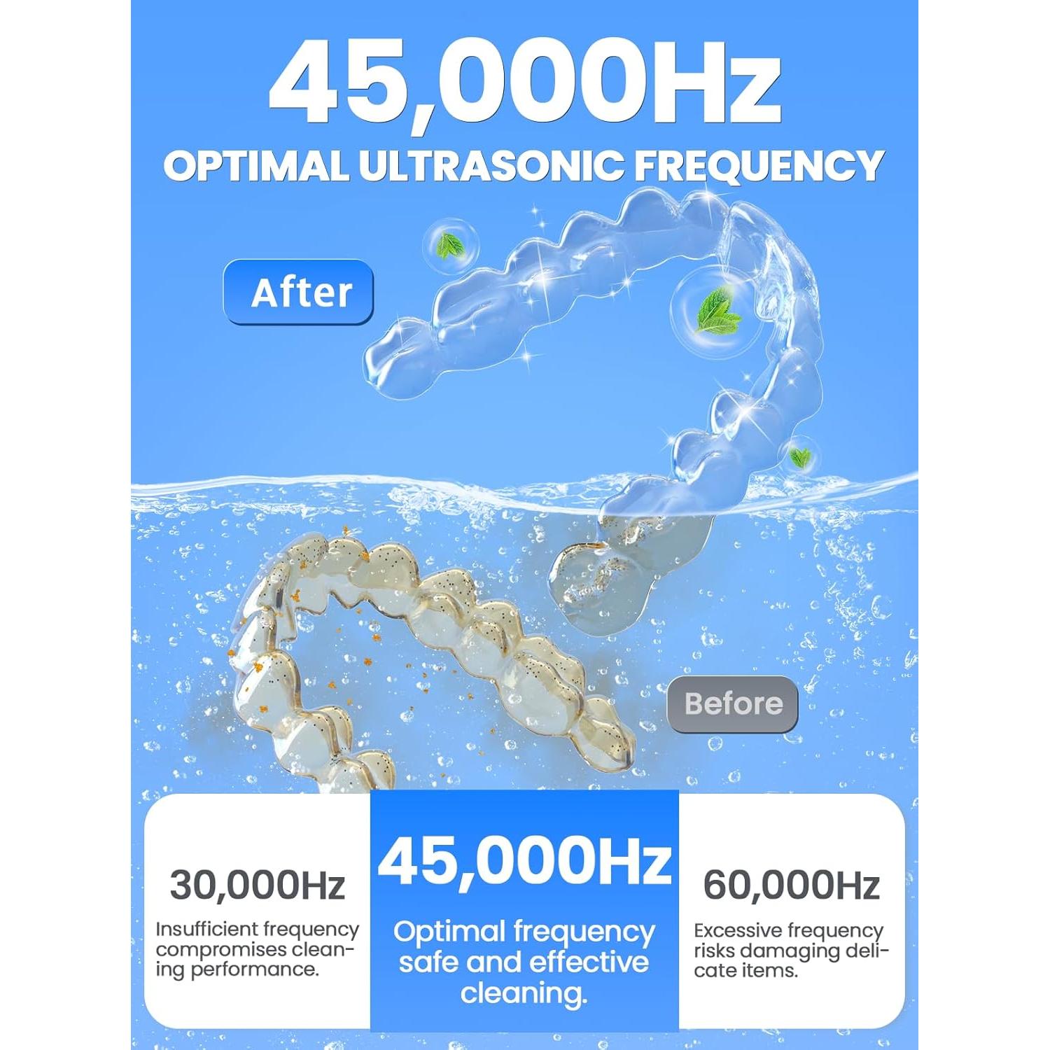 Dental Ultrasonic Retainer Cleaner Machine: Nicwell 200ML Denture Cleaner, Deep Cleaning Mouth Guard Cleaner, Aligner Cleaner, NightGuard Cleaner with Protection Design for Braces, Oral Dental & Tray