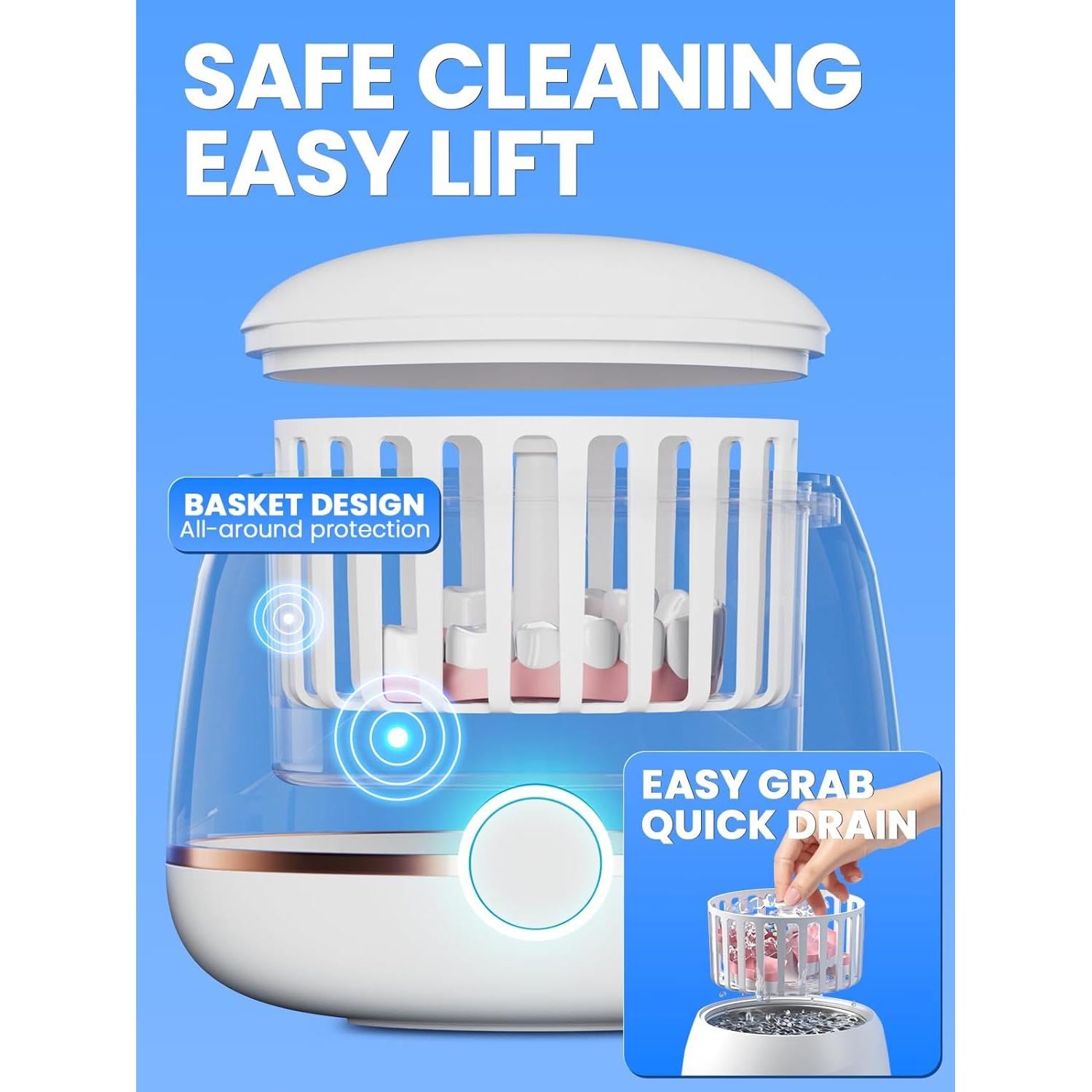 Dental Ultrasonic Retainer Cleaner Machine: Nicwell 200ML Denture Cleaner, Deep Cleaning Mouth Guard Cleaner, Aligner Cleaner, NightGuard Cleaner with Protection Design for Braces, Oral Dental & Tray