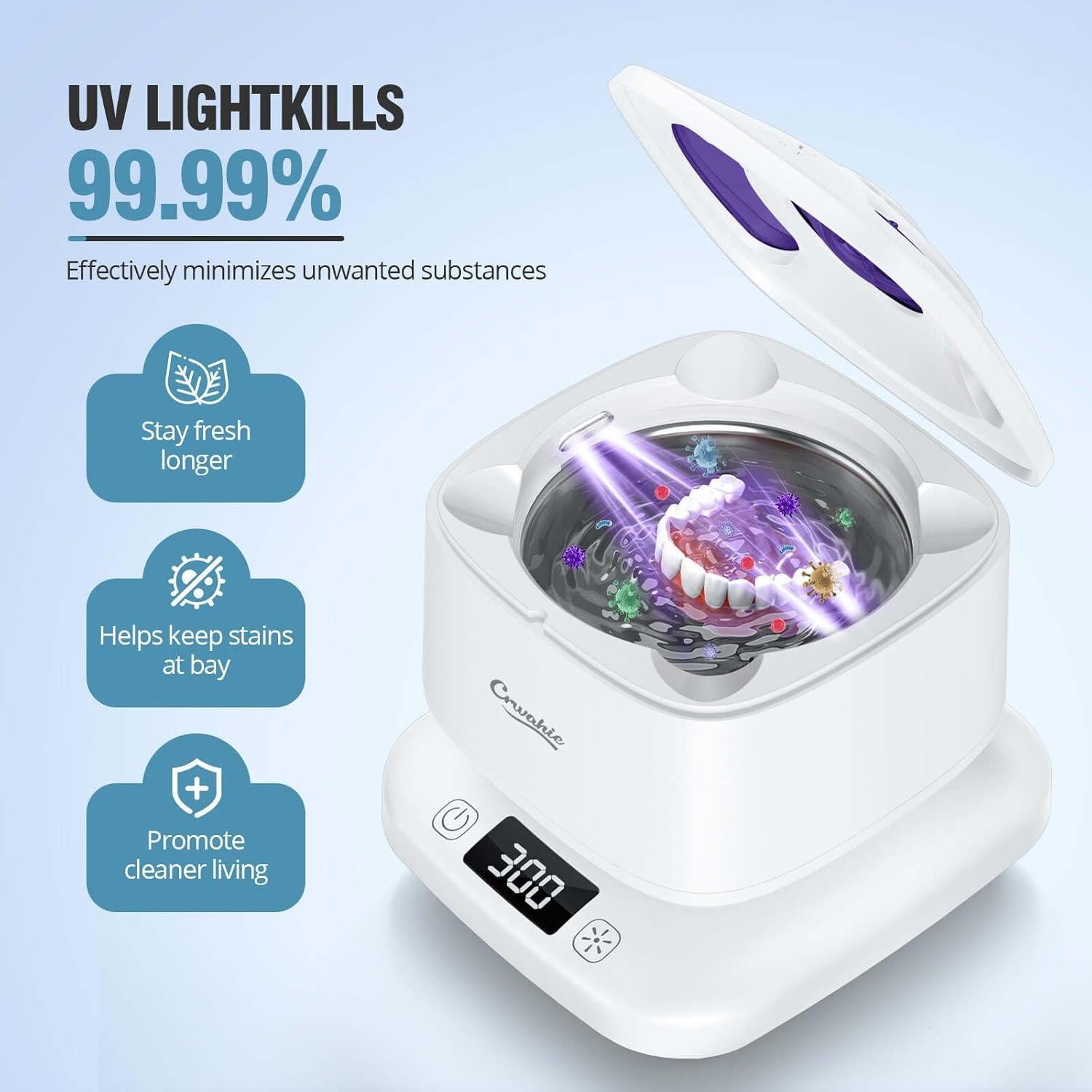 Limpiador Ultrasónico Crwahie 45kHz con 3 Modos - Blanco