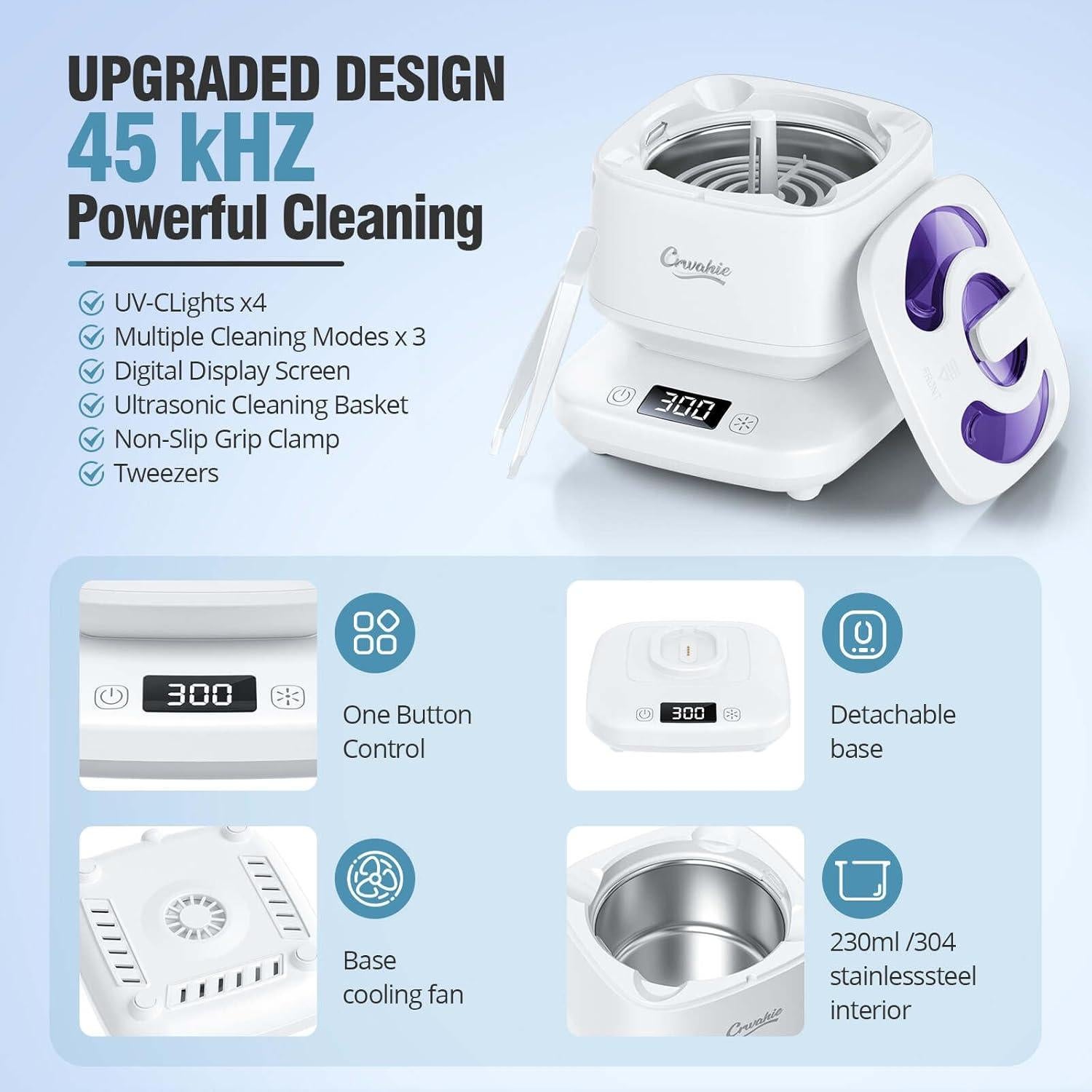 Limpiador Ultrasónico Crwahie 45kHz con 3 Modos - Blanco