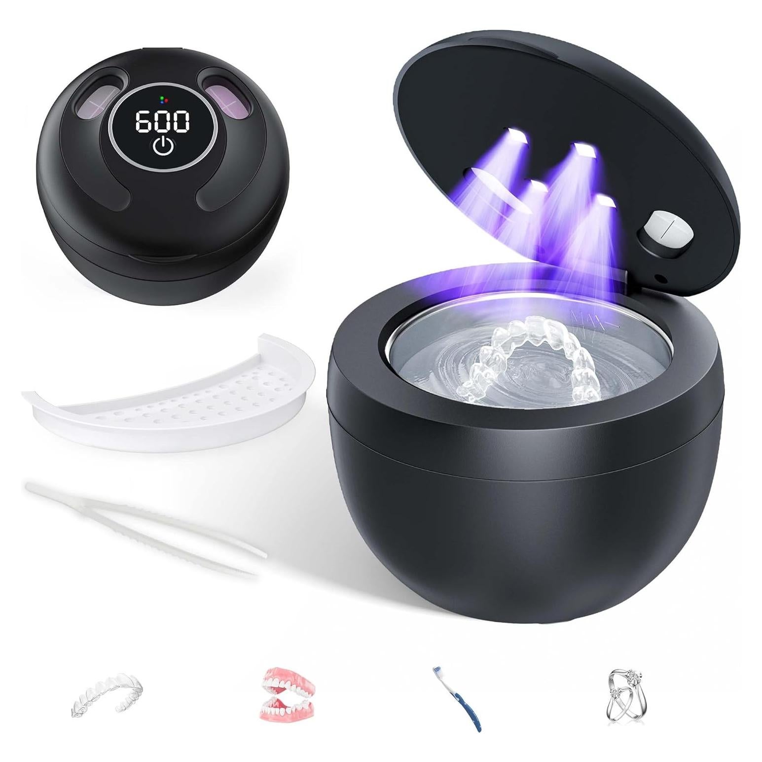 Ultrasonic Retainer Cleaner(2025 Upgraded), 45kHz Cleaning Machine for Dentures, Mouth Guards, Braces, Toothbrush & Jewelry, 200ML Denture Cleaner with 4 Modes for Dental Care