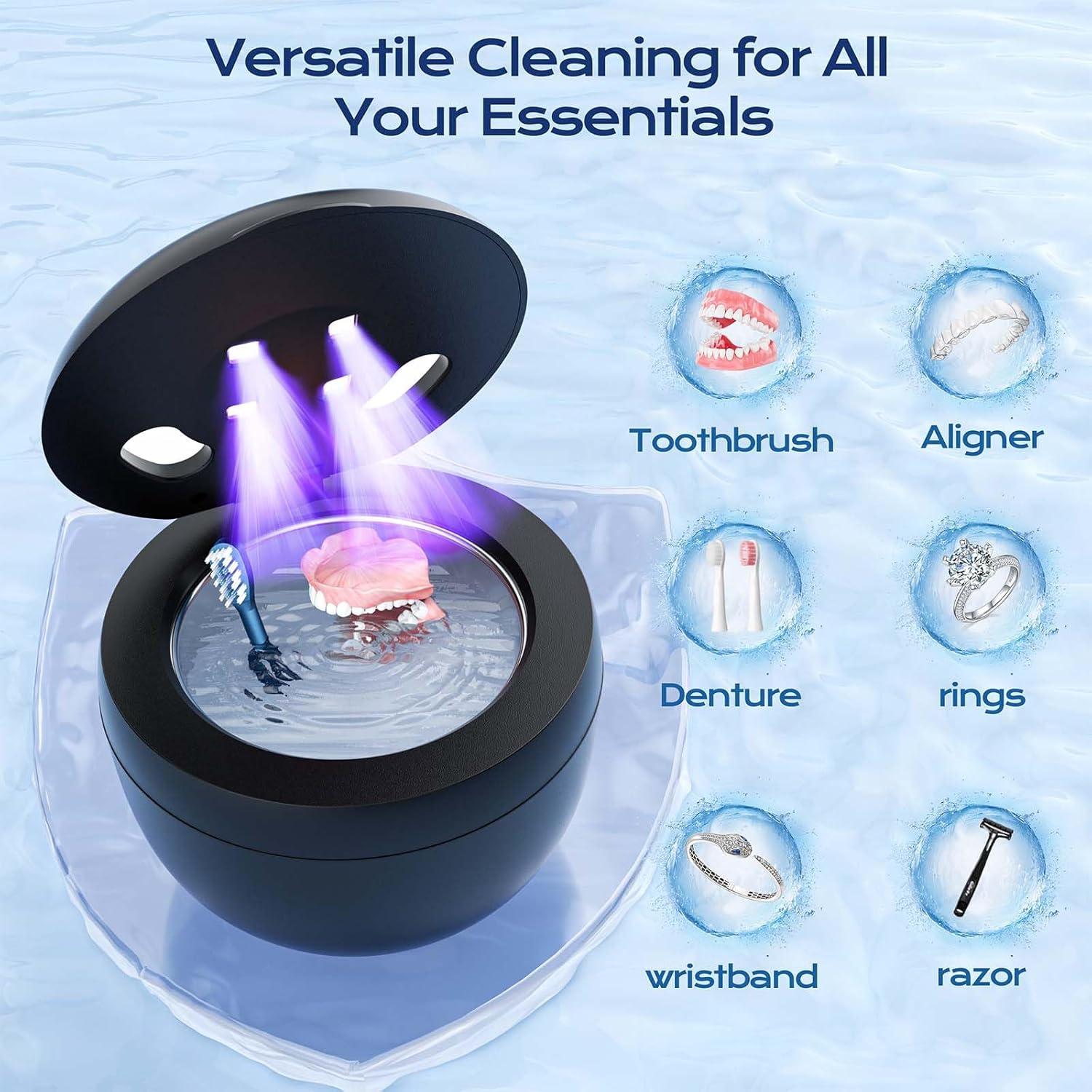 Ultrasonic Retainer Cleaner(2025 Upgraded), 45kHz Cleaning Machine for Dentures, Mouth Guards, Braces, Toothbrush & Jewelry, 200ML Denture Cleaner with 4 Modes for Dental Care