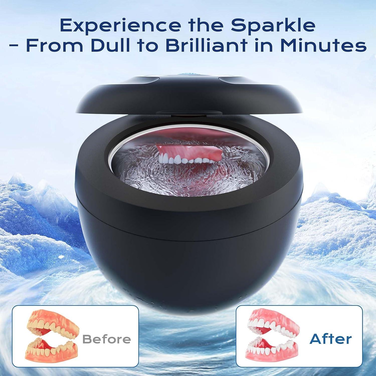 Ultrasonic Retainer Cleaner(2025 Upgraded), 45kHz Cleaning Machine for Dentures, Mouth Guards, Braces, Toothbrush & Jewelry, 200ML Denture Cleaner with 4 Modes for Dental Care