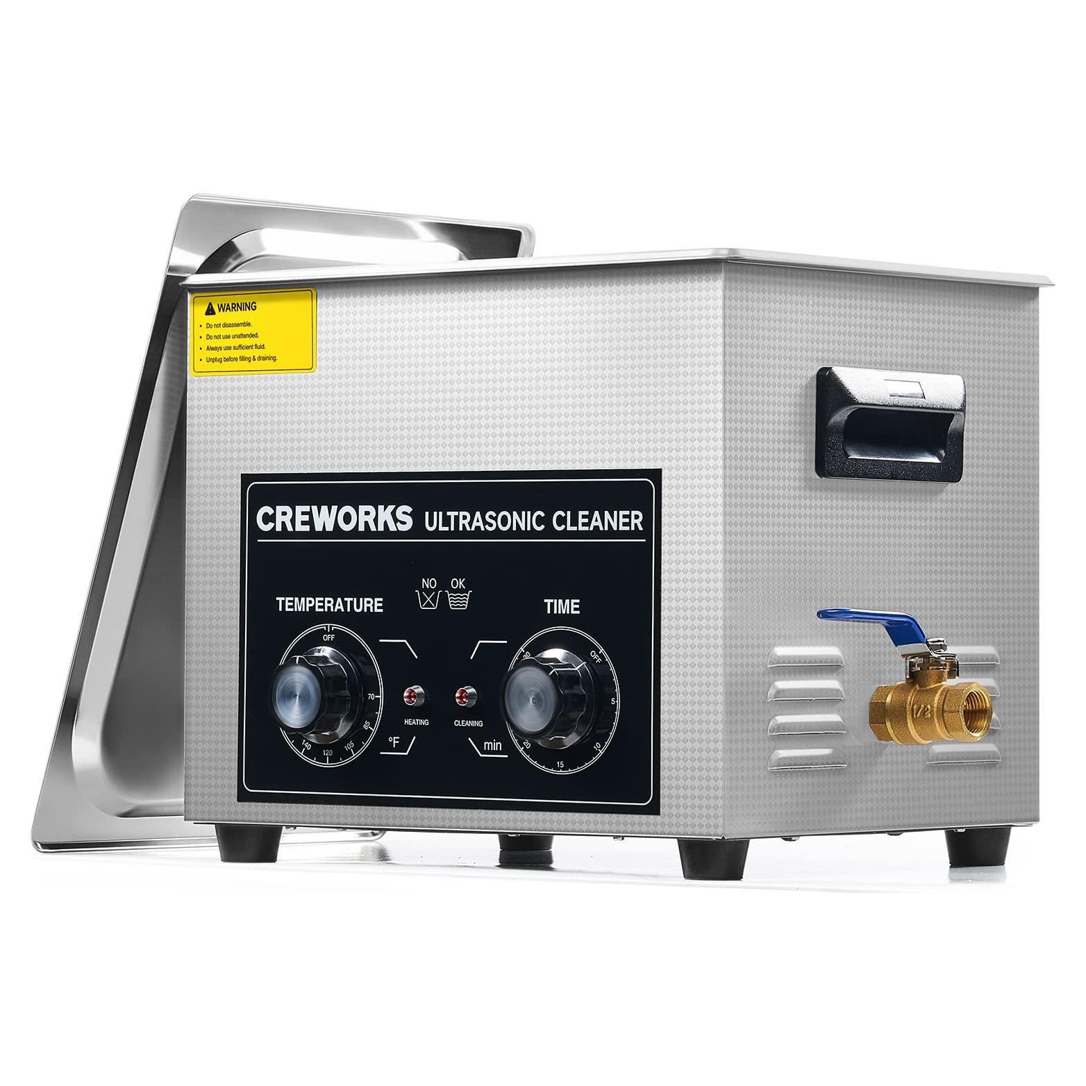 CREWORKS 10L Ultrasound Cleaning Machine with Heater and Timer, 240W Stainless Steel Ultrasonic Washing Machine, 2.6 gal Professional Ultrasound Parts Cleaning Machine for Lab Tool Glasses Auto Part