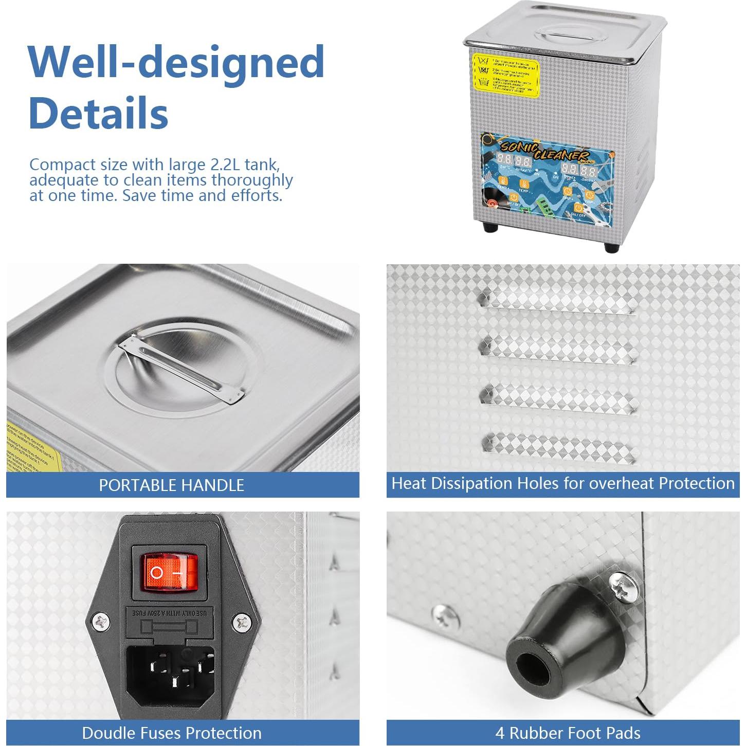 Limpiador Sónico KECOOLKE 2L Acero Inoxidable 60W Calentamiento