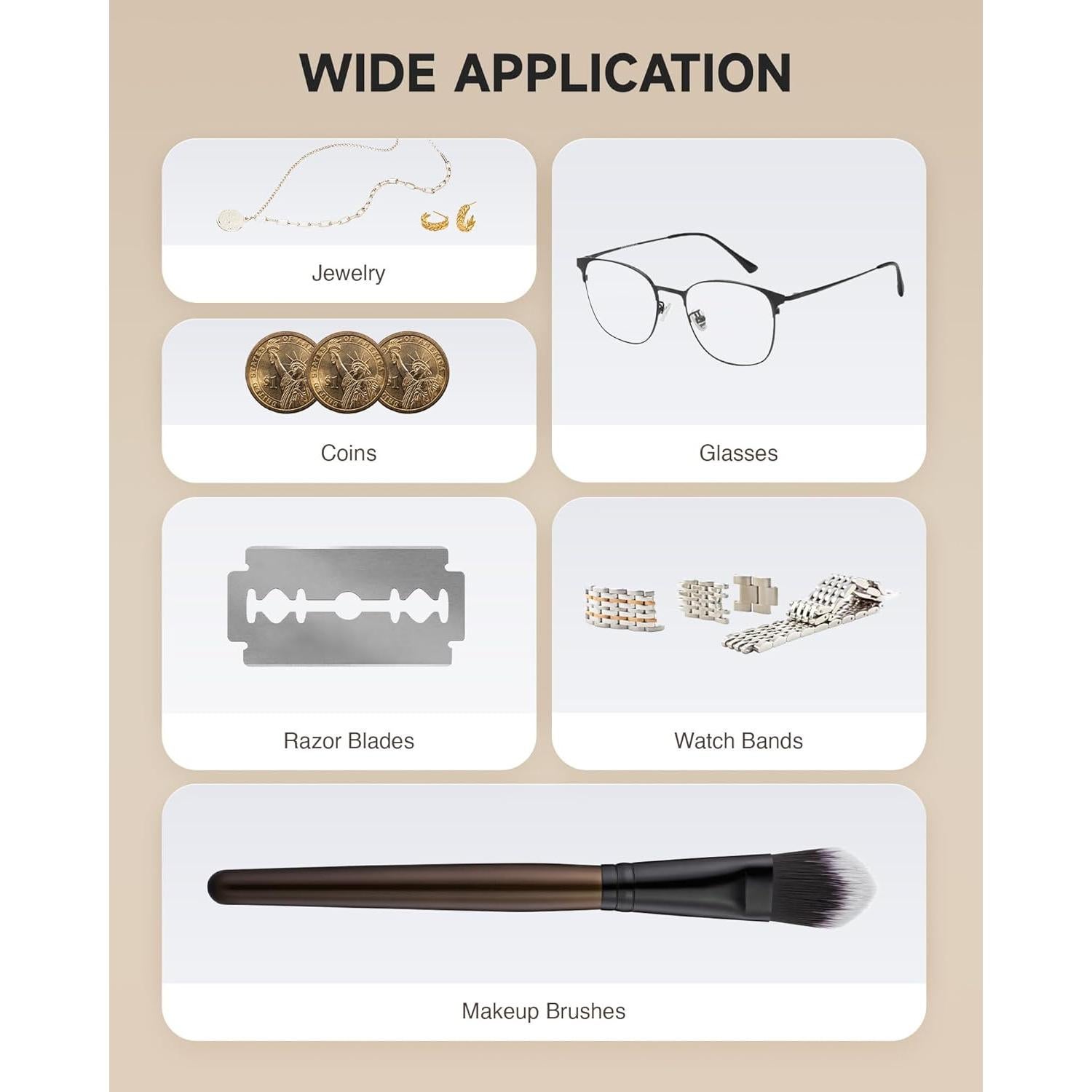 CREWORKS Ultrasonic Jewelry Cleaning Machine, 17 oz. Sterling Silver Jewelry Cleaner with 5 Timer Settings, Stainless Steel Ultrasound Parts Cleaner with Buttons for Glasses Ring Coin Makeup Brush