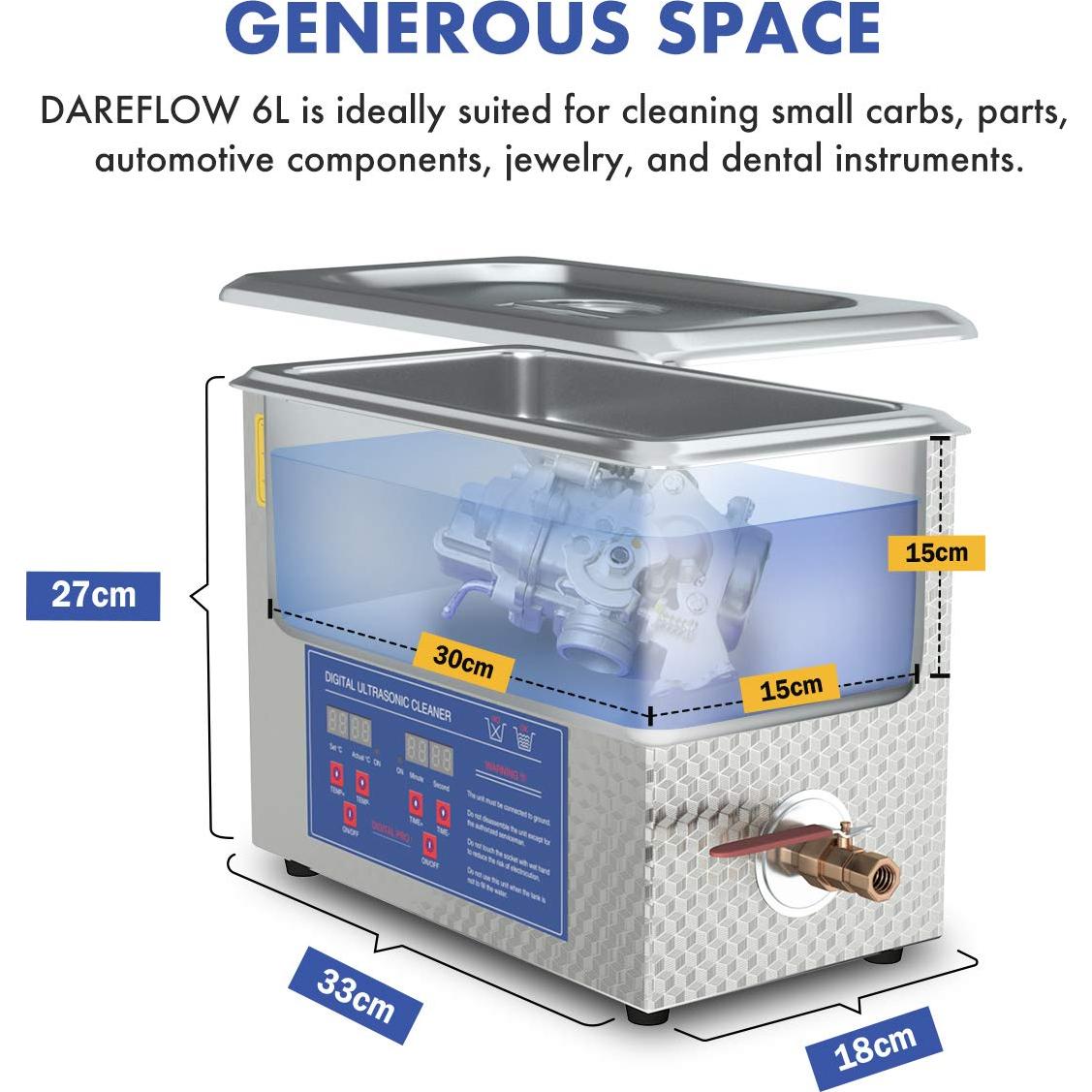 Limpiador Ultrasónico 6L DAREFLOW con Calentador y Temporizador