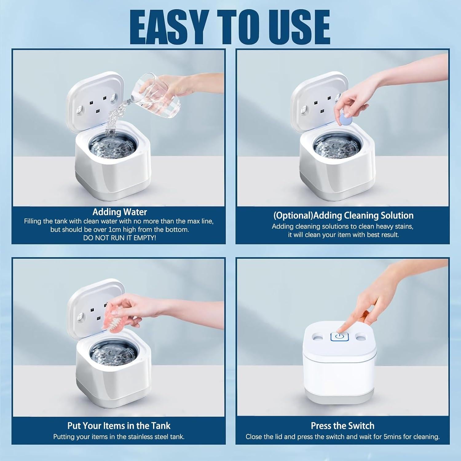 Limpiador Ultrasónico U-V Xuaobamm 200ml para Dentaduras y Retenedores