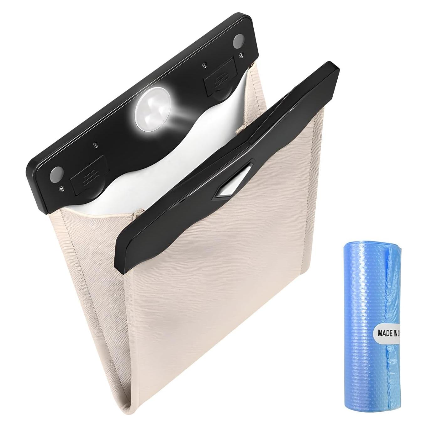 Cubo de Basura Colgante para Auto Yourkar Beige Plegable LED