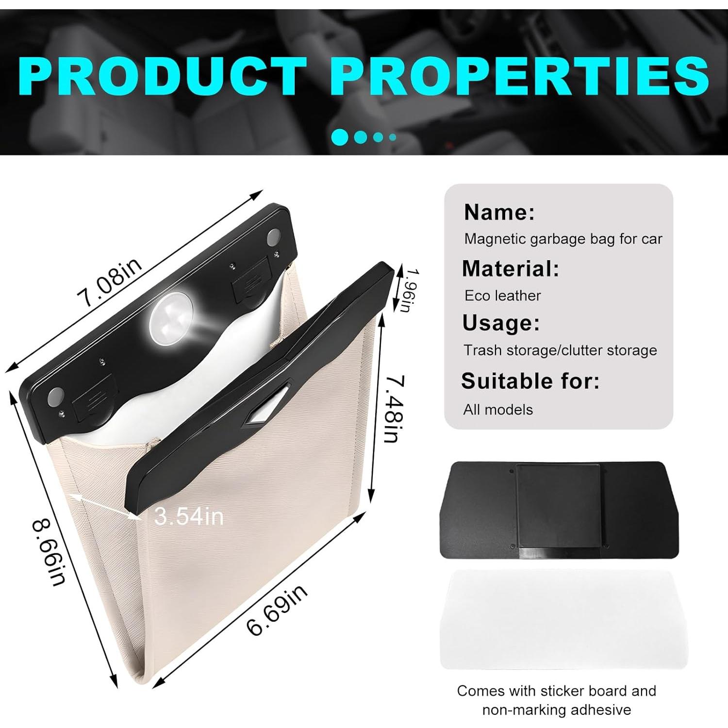 Cubo de Basura Colgante para Auto Yourkar Beige Plegable LED