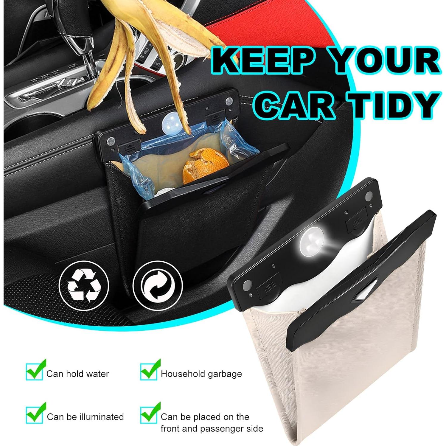 Cubo de Basura Colgante para Auto Yourkar Beige Plegable LED