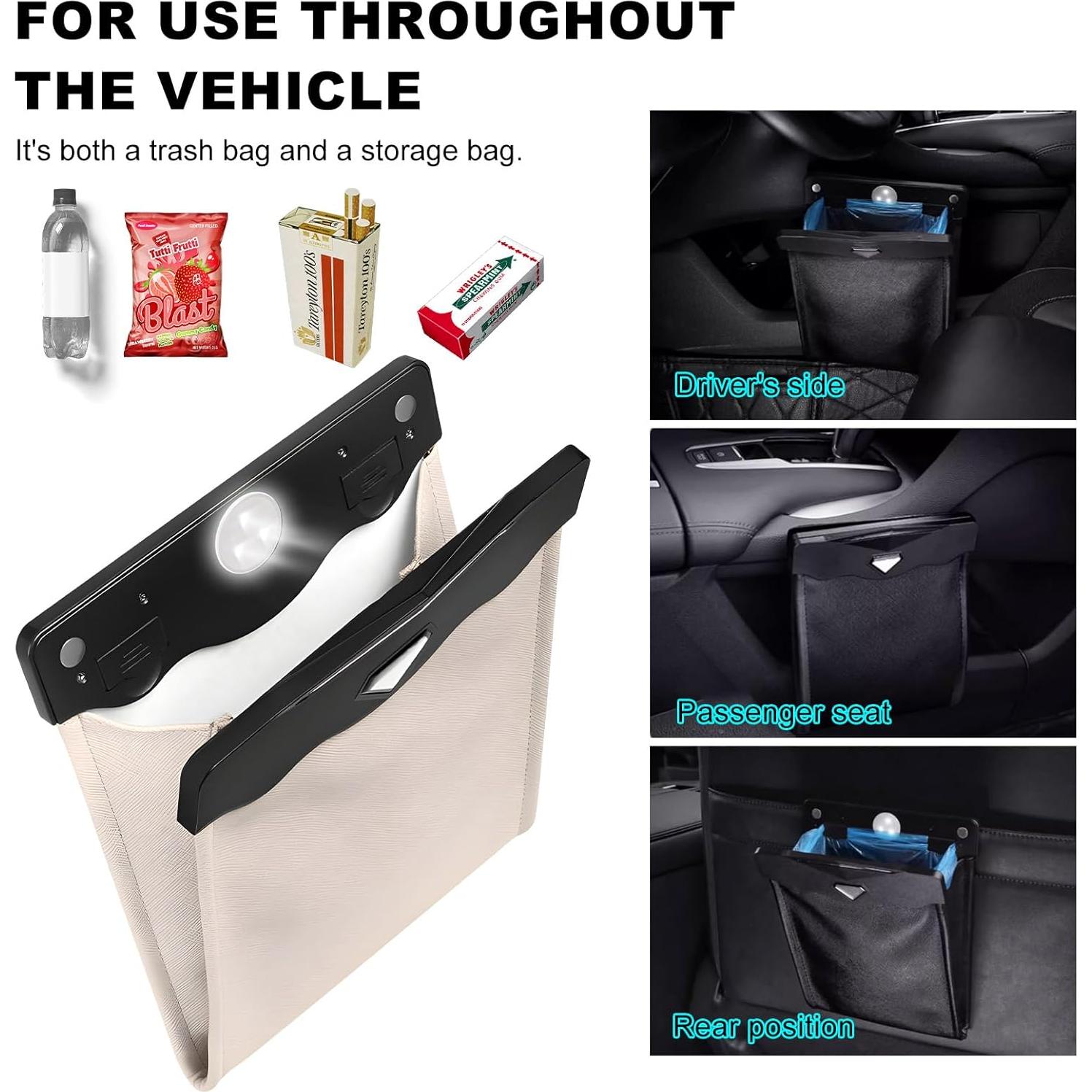 Cubo de Basura Colgante para Auto Yourkar Beige Plegable LED