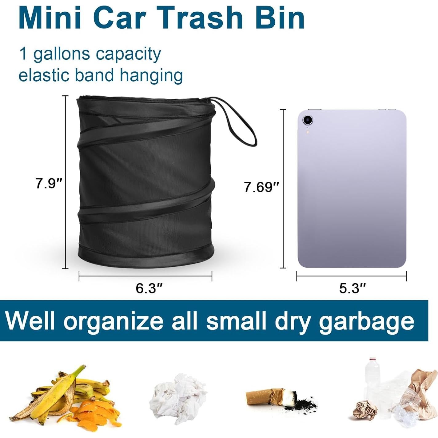 Basurero Plegable para Auto Kincown 3.8L - 2 Paquetes Negro