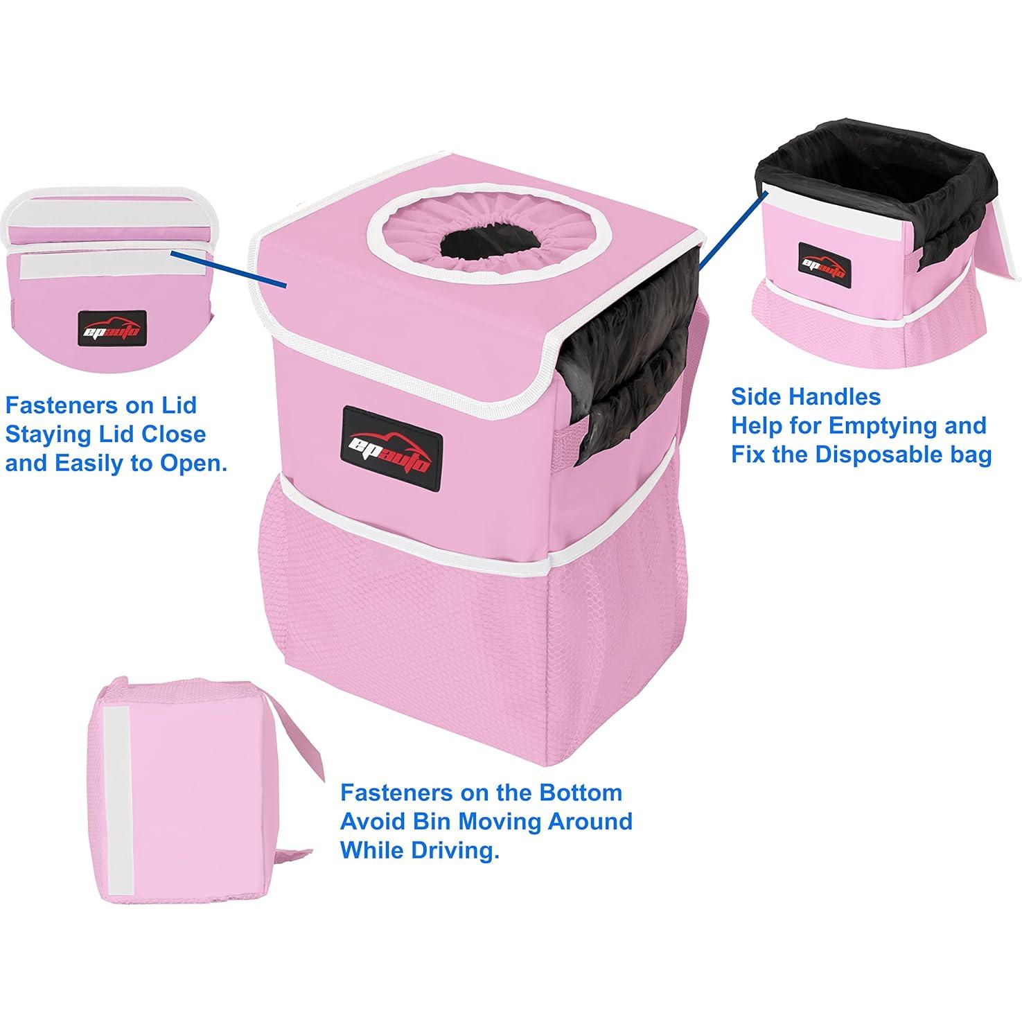 Basurero Impermeable para Auto EPAuto 9.46L Rosa con Tapa