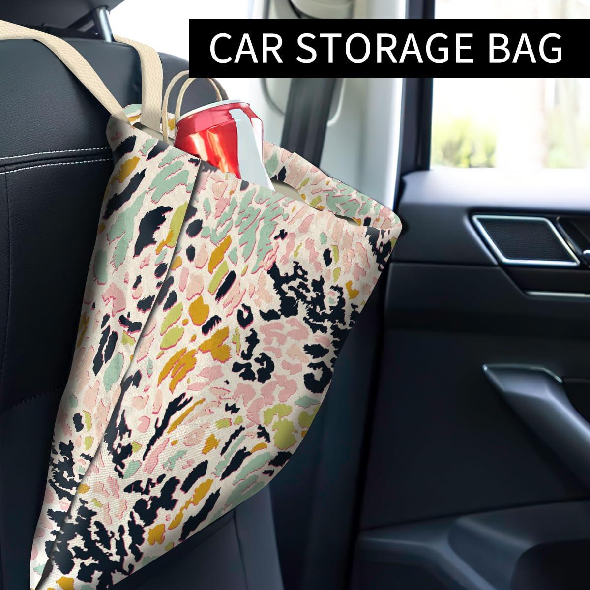 Basurero Colgante para Auto ABUIFDK Leopardo Colorido 30x24cm