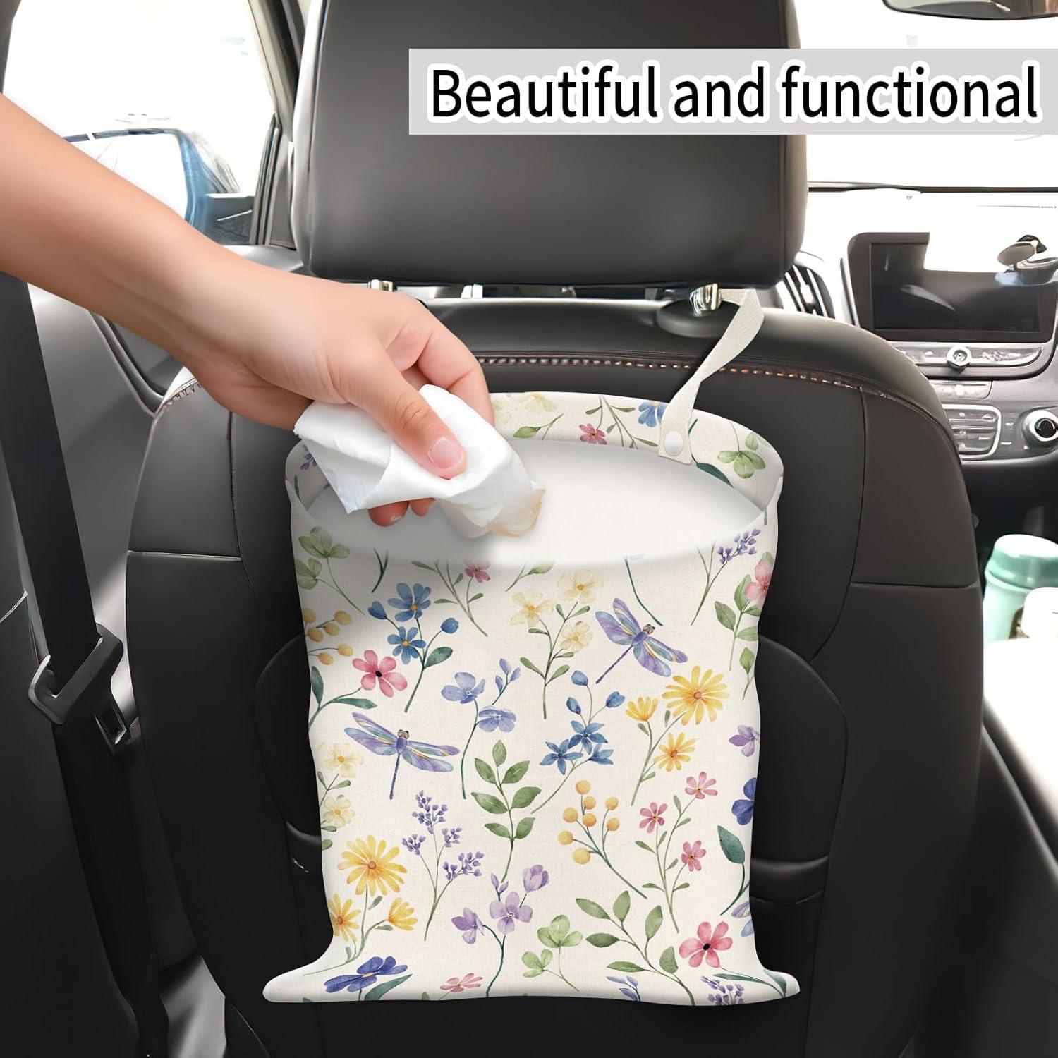 Basurero de Auto Colgante AUEKLLW con Flores Coloridas 30x23.9cm