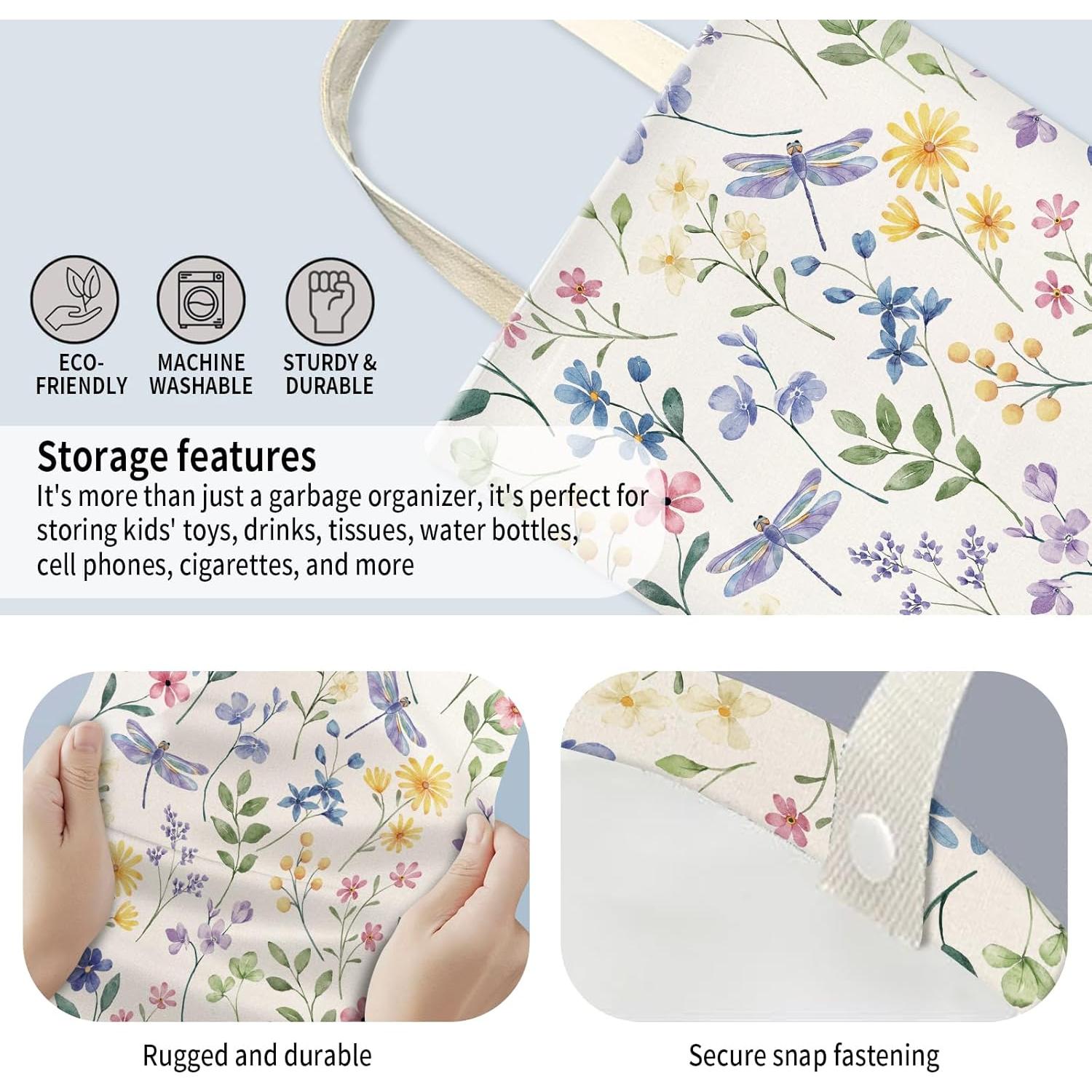 Basurero de Auto Colgante AUEKLLW con Flores Coloridas 30x23.9cm