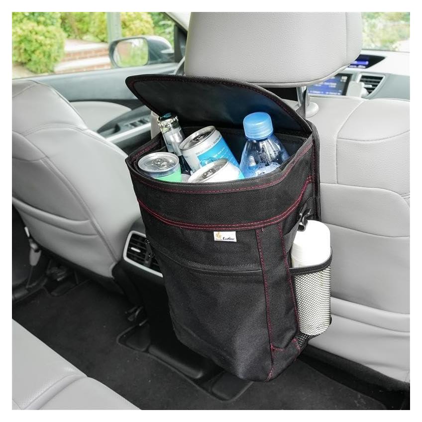 Basurero de Coche EcoNour 9.46L con Tapa y Bolsillos - Negro