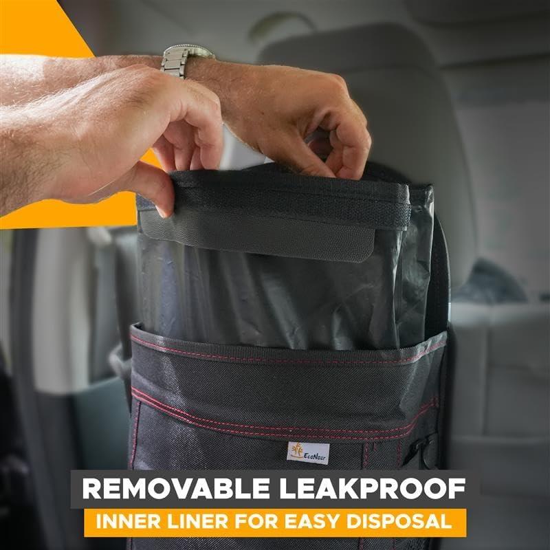 Basurero de Coche EcoNour 9.46L con Tapa y Bolsillos - Negro