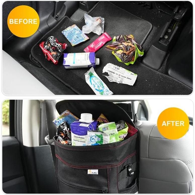 Basurero de Coche EcoNour 9.46L con Tapa y Bolsillos - Negro