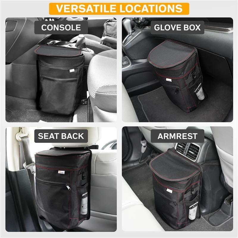 Basurero de Coche EcoNour 9.46L con Tapa y Bolsillos - Negro