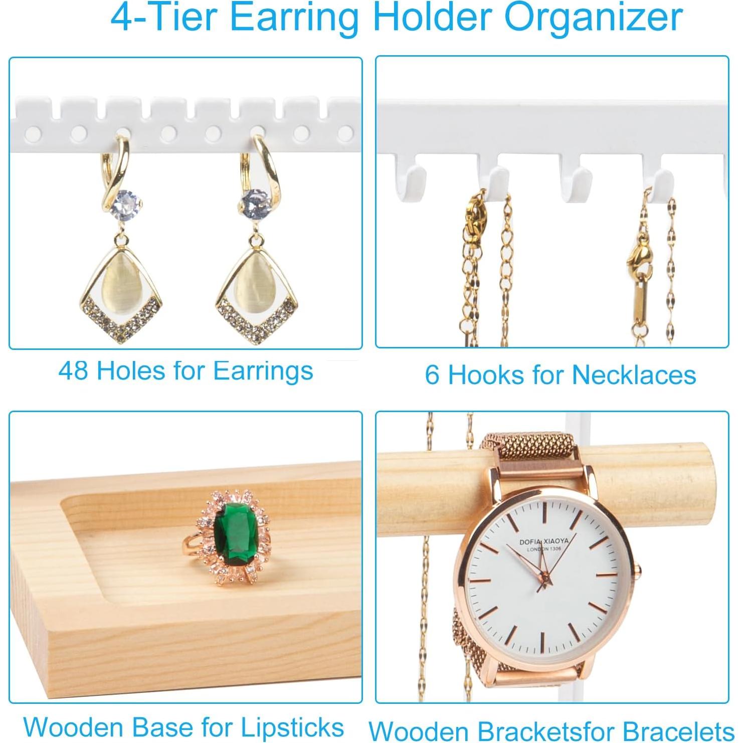 Soporte Organizador de Joyería Lengnoyp Blanco 4 Niveles