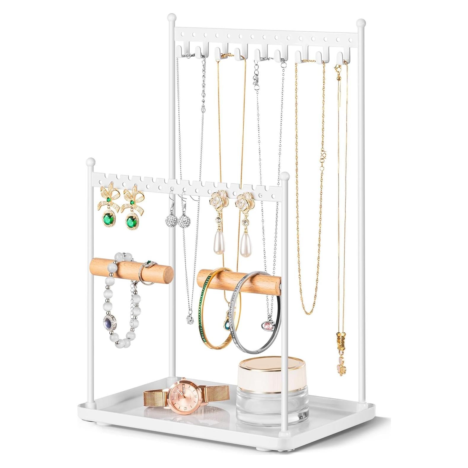 Soporte de Joyería Josmimic Blanco - Organizador 3 Niveles 22 Pendientes