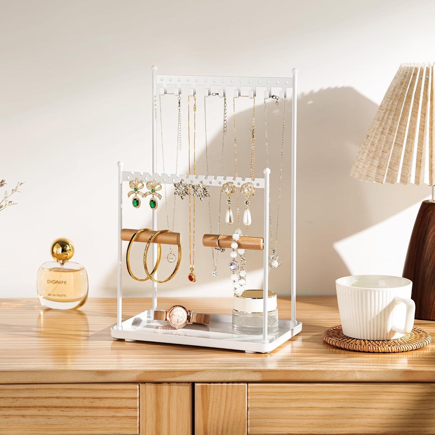 Soporte de Joyería Josmimic Blanco - Organizador 3 Niveles 22 Pendientes