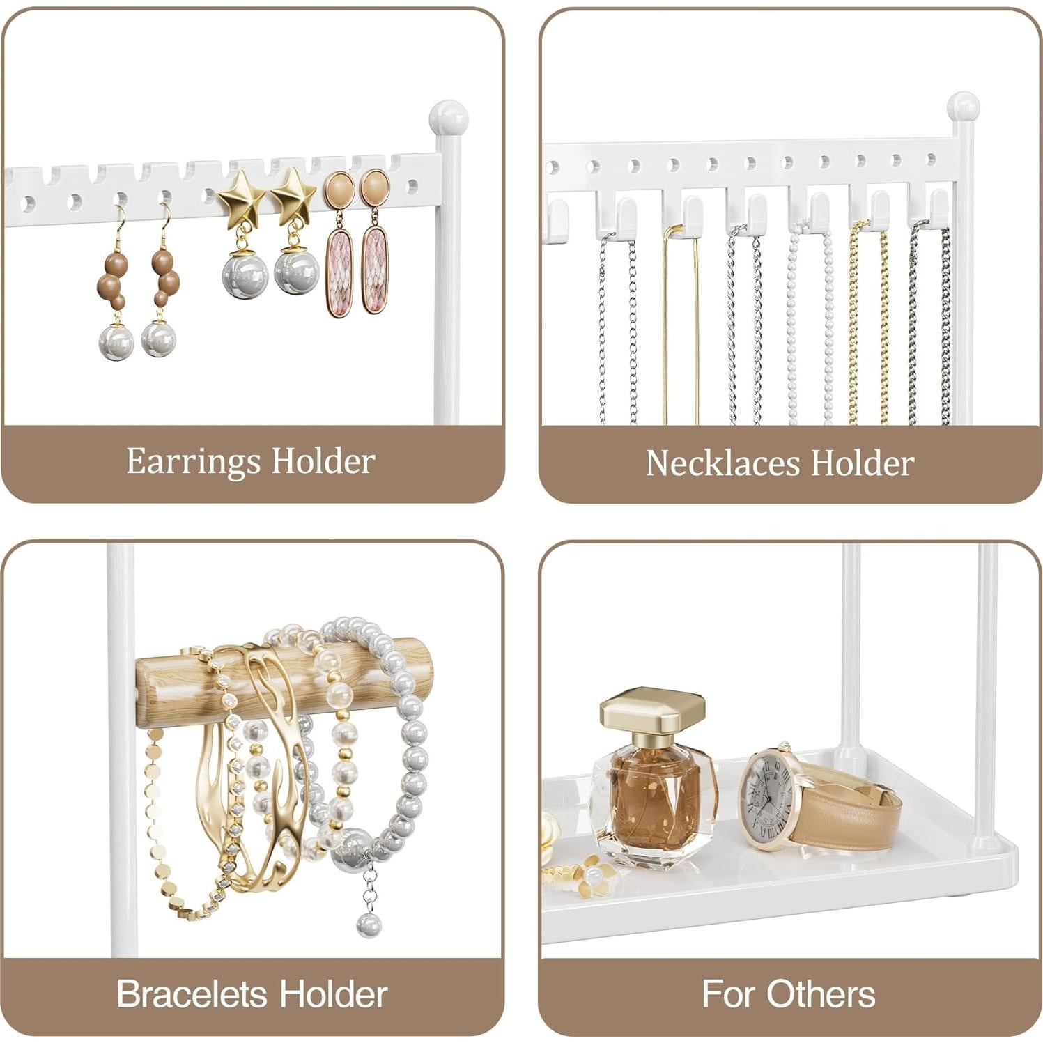 Soporte de Joyería Josmimic Blanco - Organizador 3 Niveles 22 Pendientes