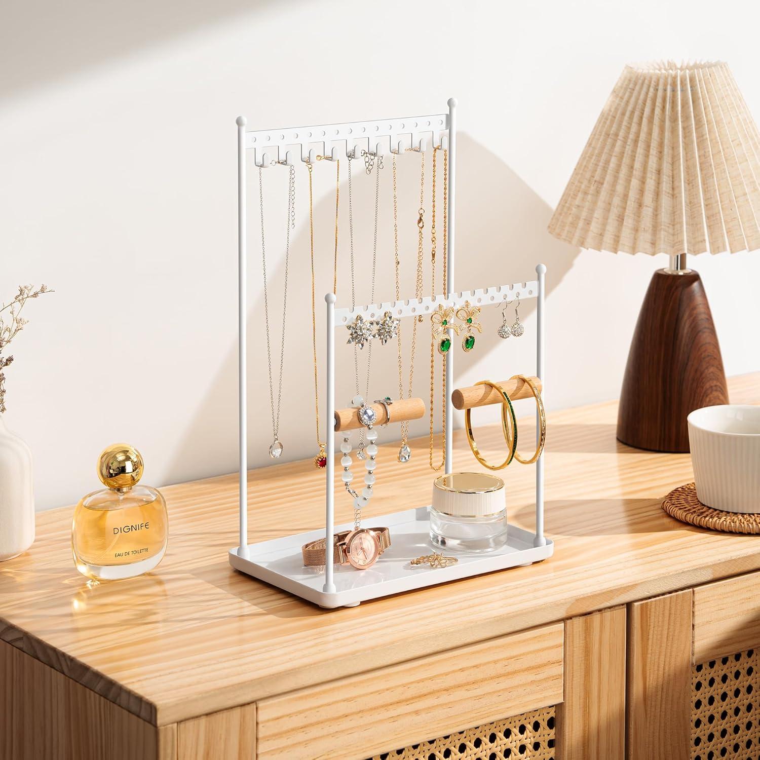 Soporte de Joyería Josmimic Blanco - Organizador 3 Niveles 22 Pendientes