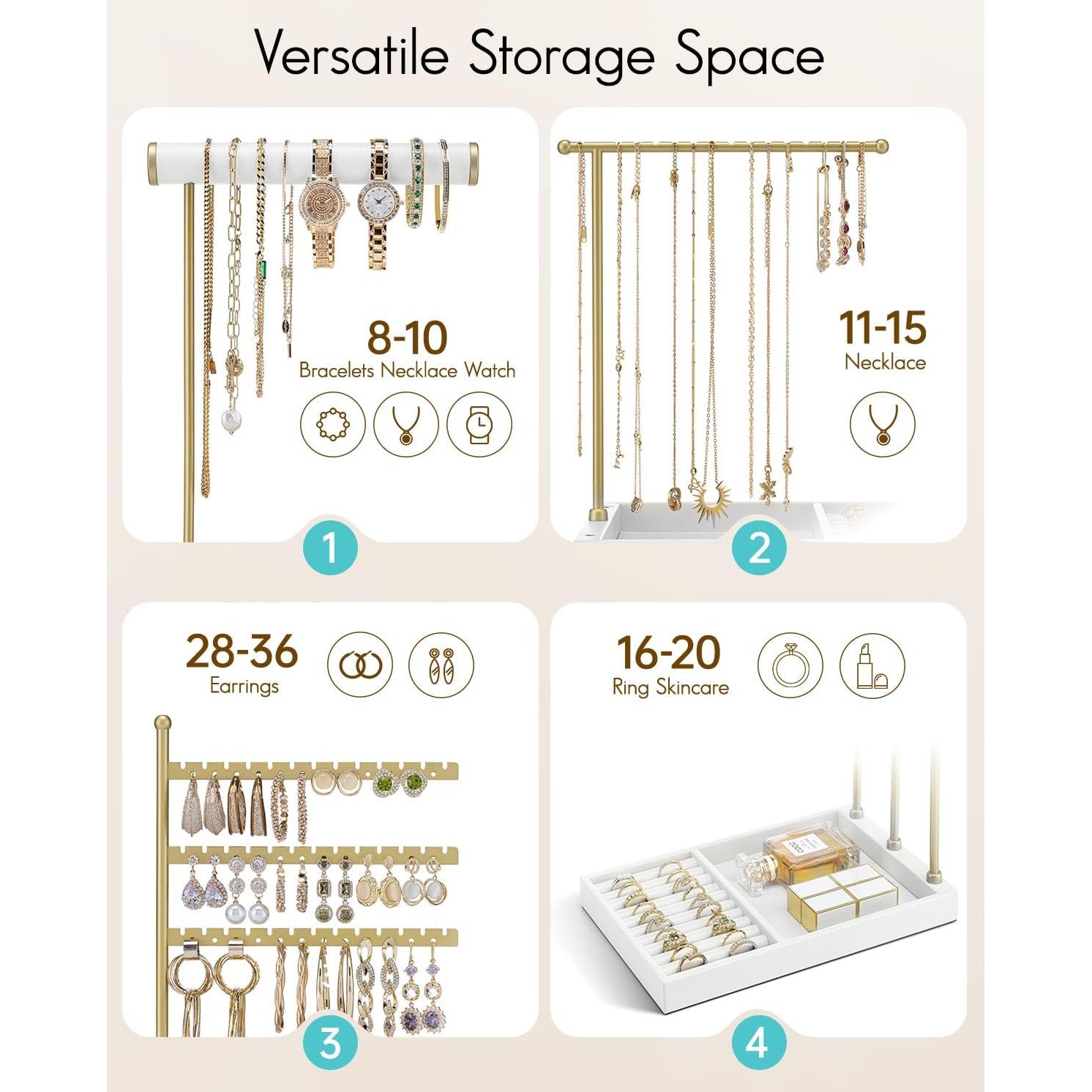 Organizador de Joyería Vlando Blanco con Soporte para Anillos