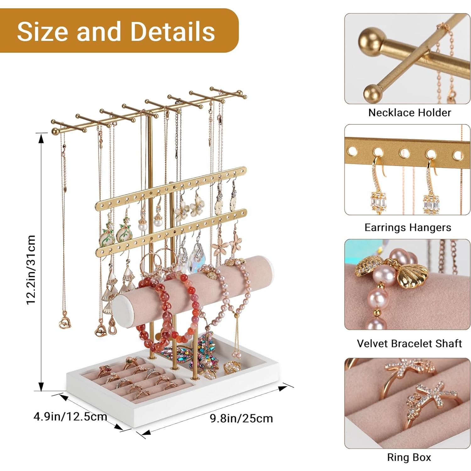 Organizador de Joyas JAZUIHA Dorado 4 Niveles para Collares y Anillos