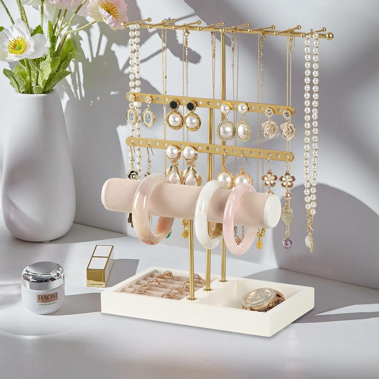 Organizador de Joyas JAZUIHA Dorado 4 Niveles para Collares y Anillos