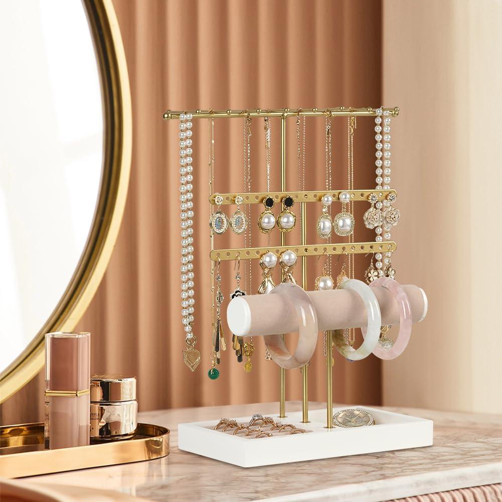 Organizador de Joyas JAZUIHA Dorado 4 Niveles para Collares y Anillos