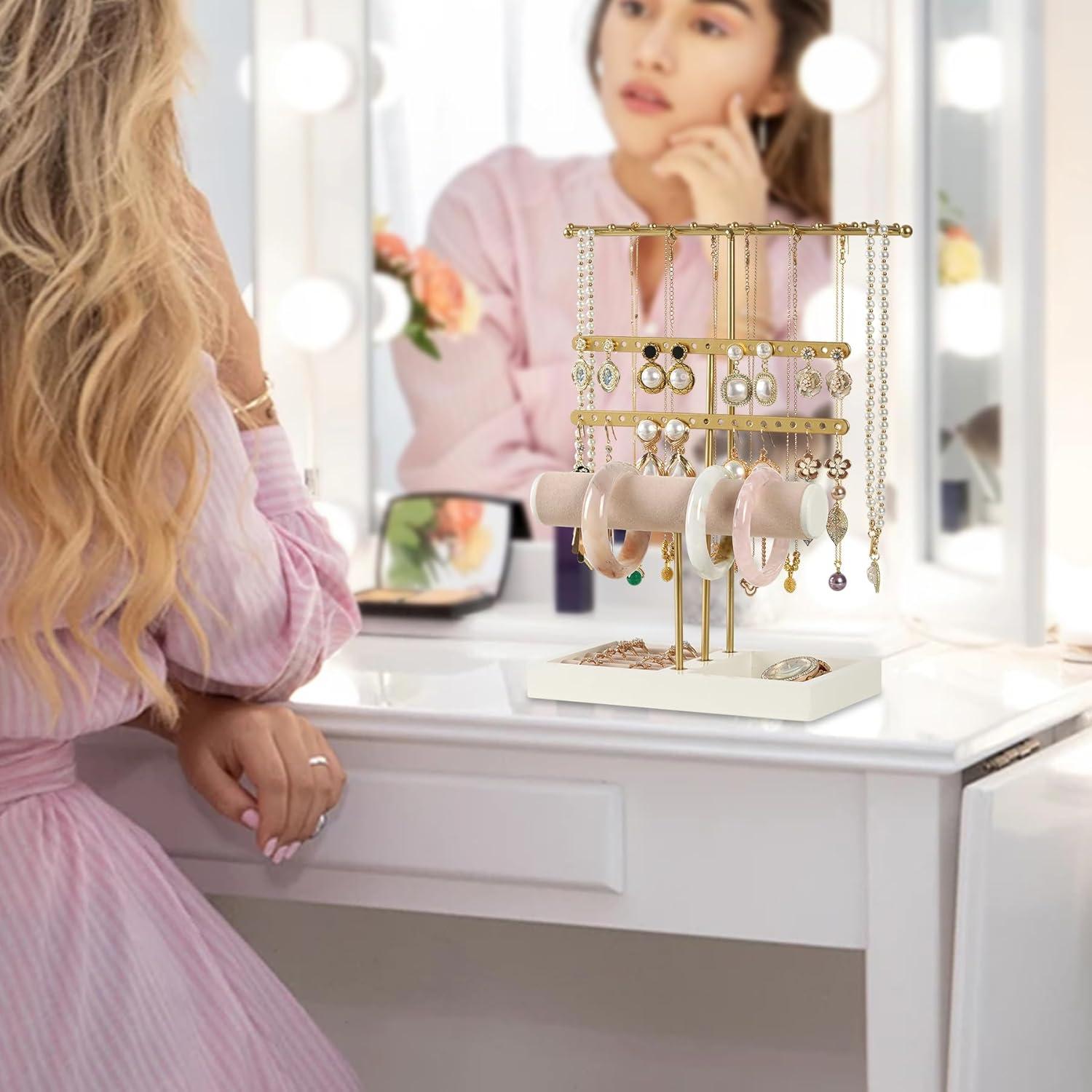 Organizador de Joyas JAZUIHA Dorado 4 Niveles para Collares y Anillos