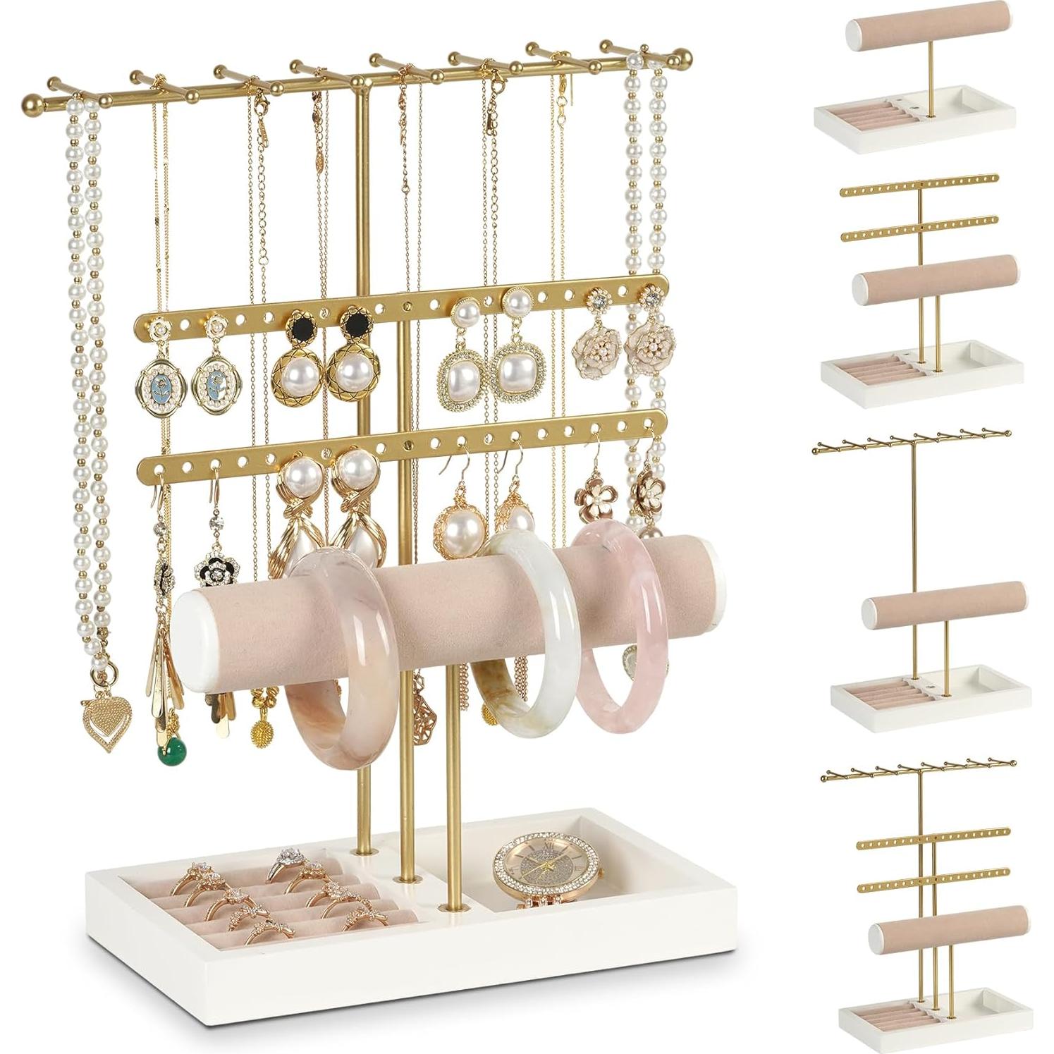 Organizador de Joyas JAZUIHA Dorado 4 Niveles para Collares y Anillos