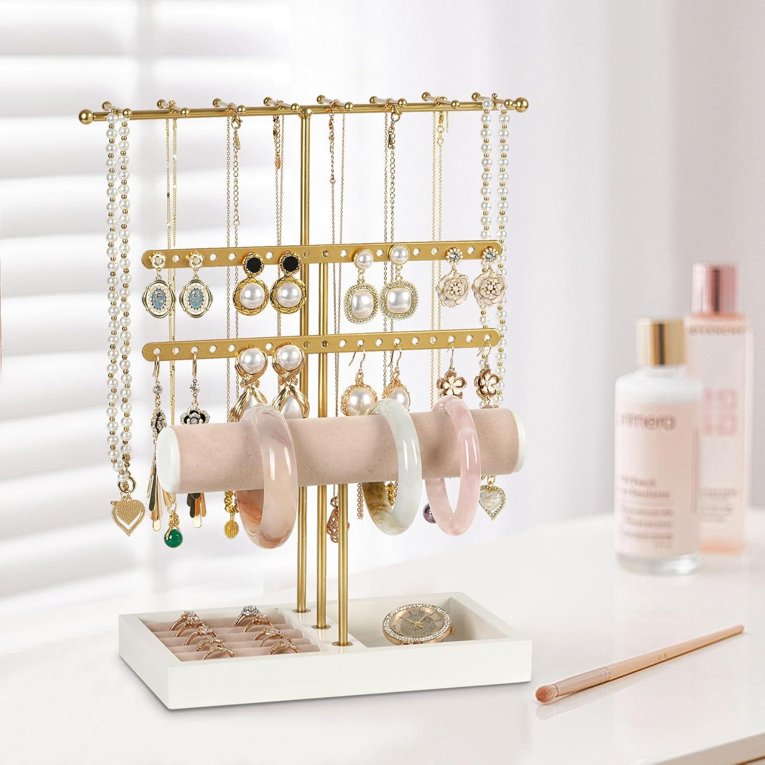 Organizador de Joyas JAZUIHA Dorado 4 Niveles para Collares y Anillos