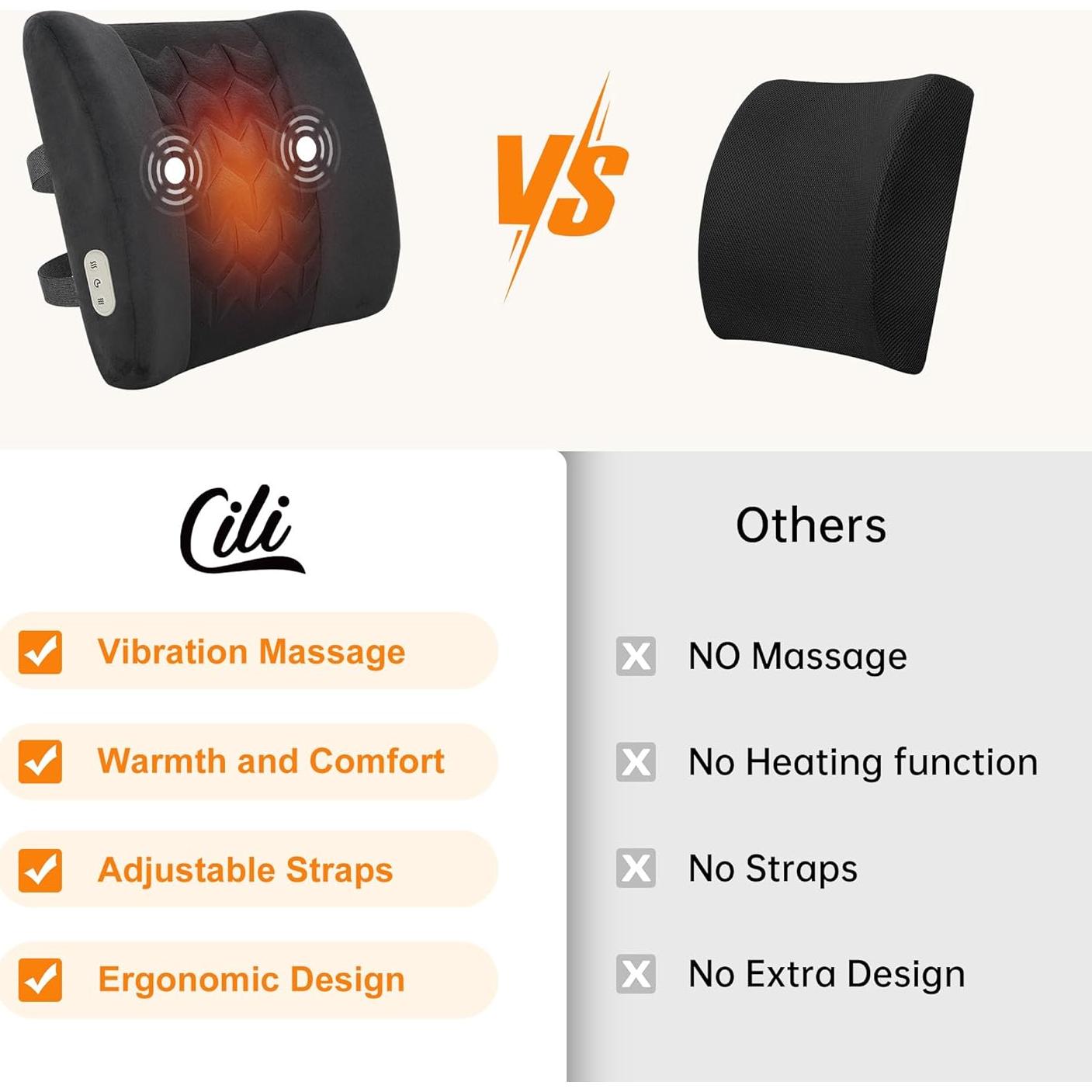 Almohada Lumbar Calentada CILI con Masaje Vibrante Negro