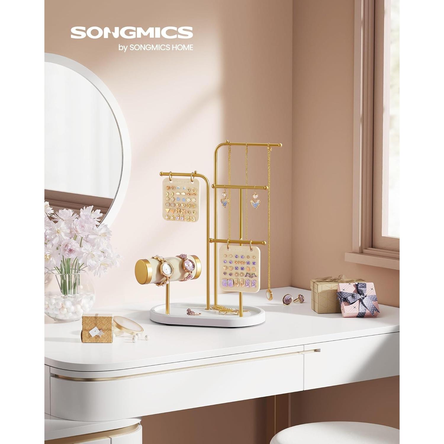 Soporte de Joyería SONGMICS Dorado Metálico con 2 Tableros