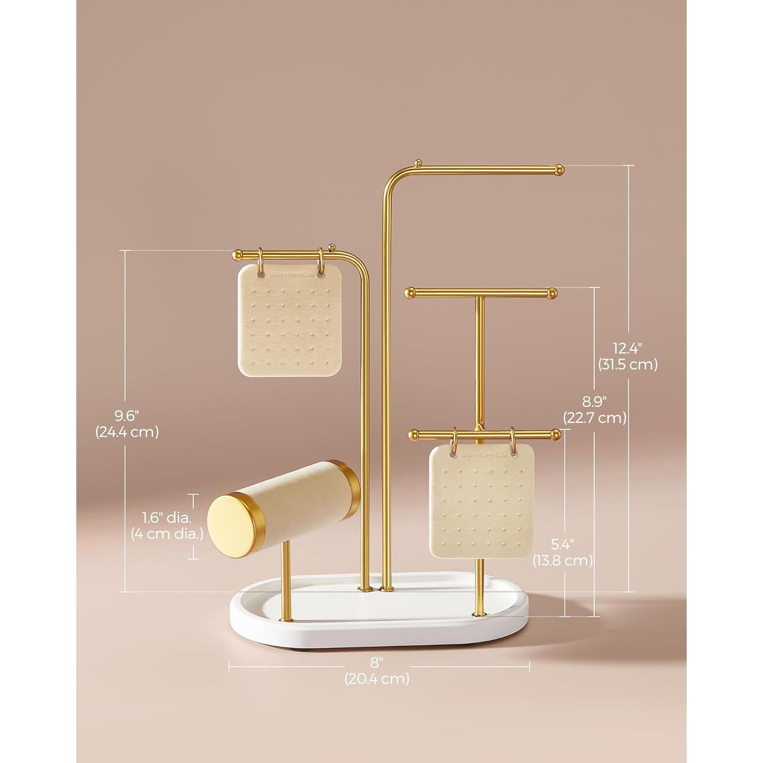 Soporte de Joyería SONGMICS Dorado Metálico con 2 Tableros