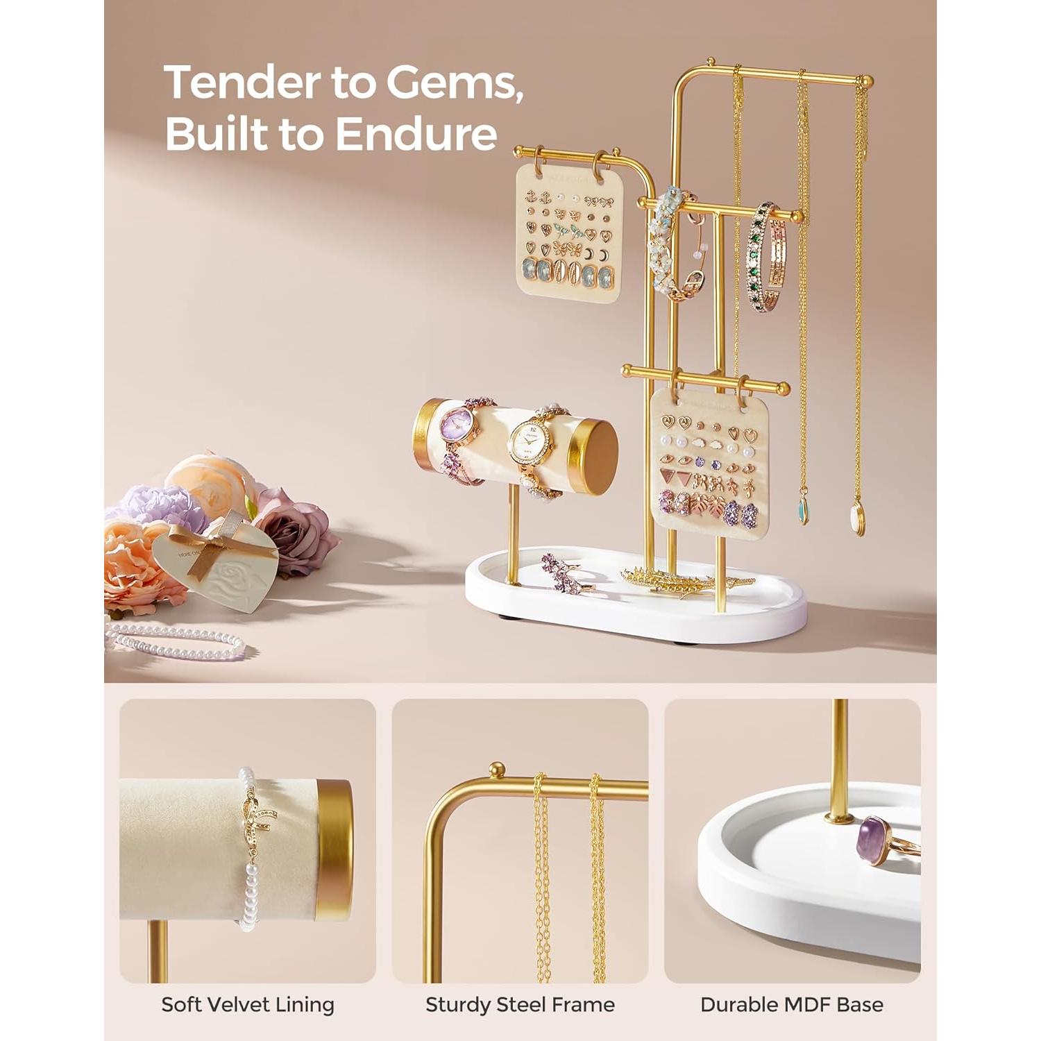 Soporte de Joyería SONGMICS Dorado Metálico con 2 Tableros