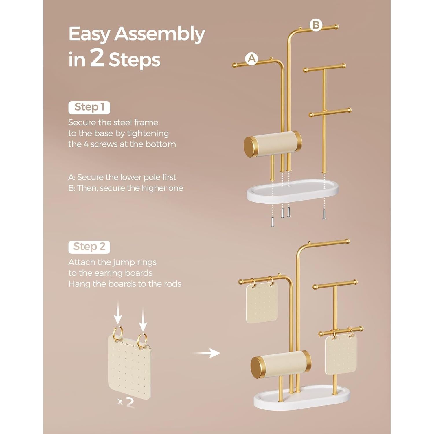 Soporte de Joyería SONGMICS Dorado Metálico con 2 Tableros