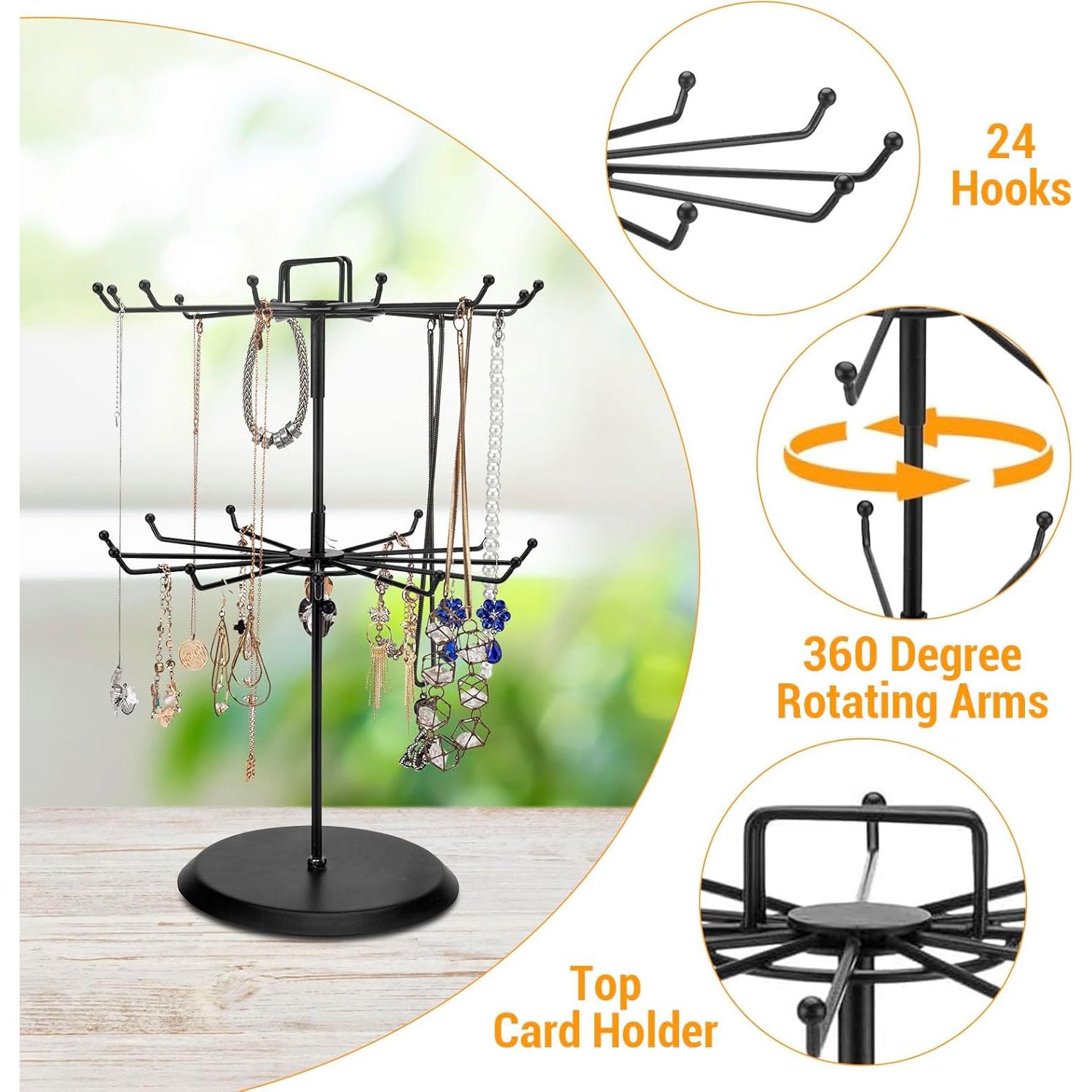 Organizador de Joyería MyGift Metal Negro 2 Niveles Giratorio